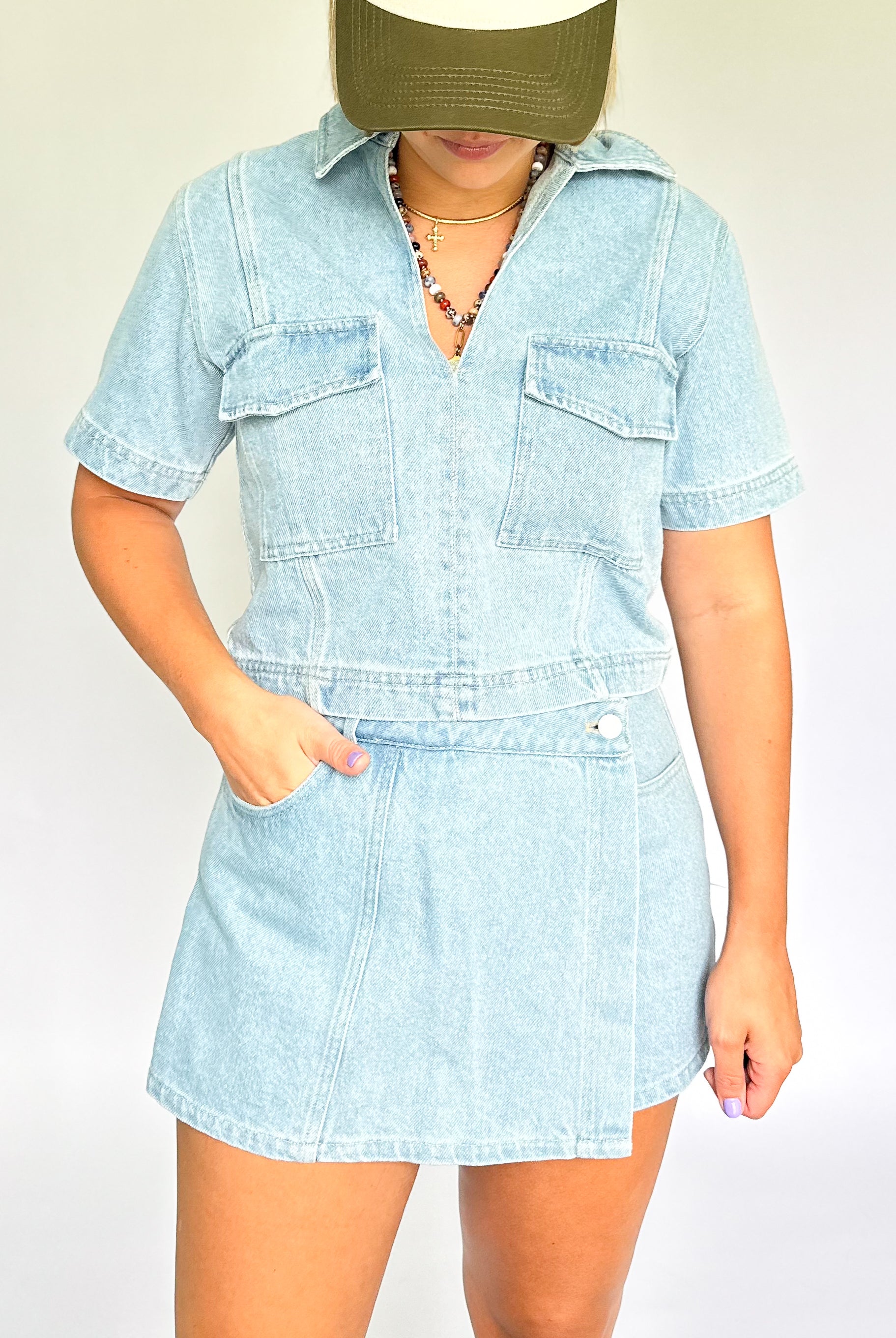 denim wrap skort