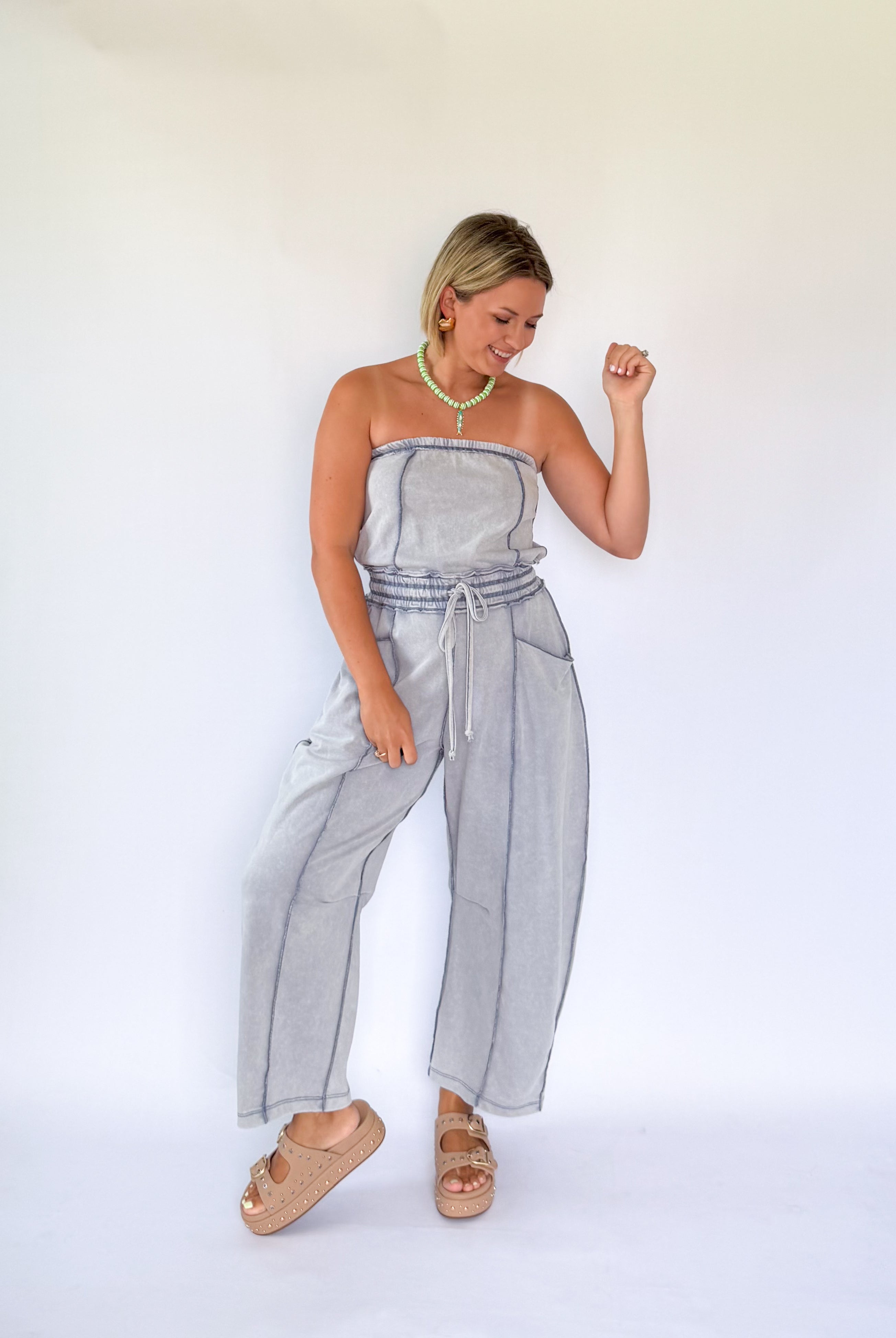 mittoshop gray jumpsuit with barrel legs