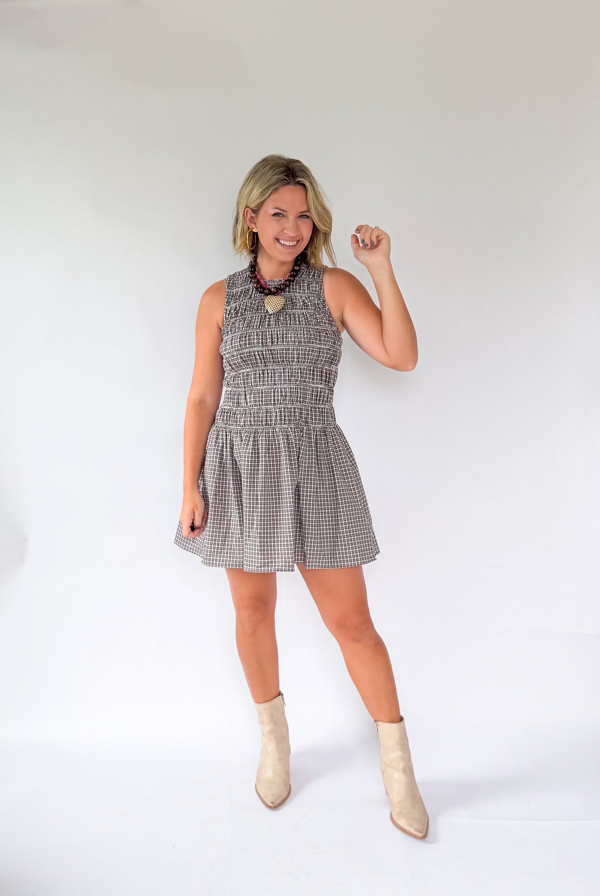 Check Smock Mini Dress By Karlie