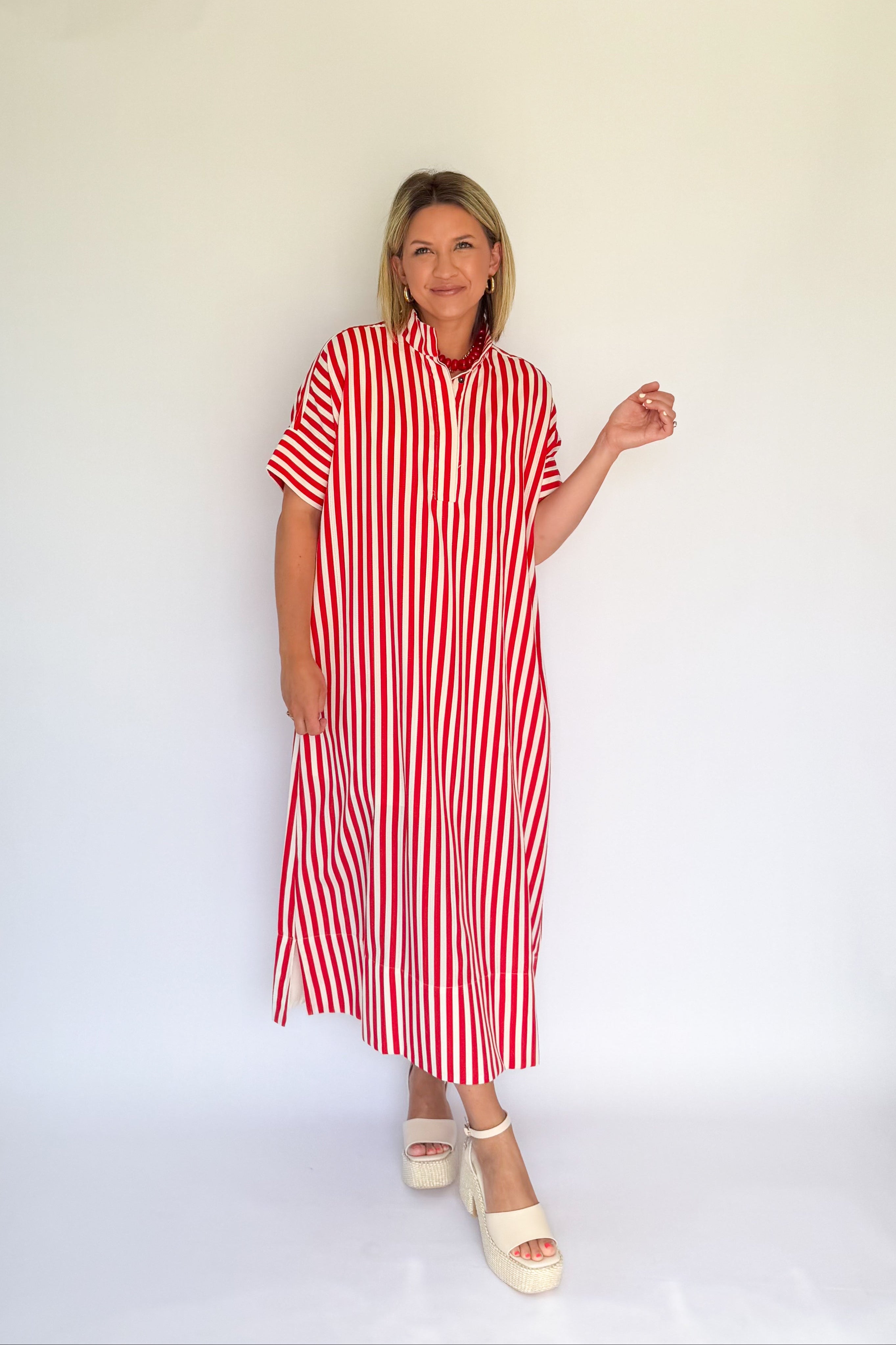 entro red & white maxi dress