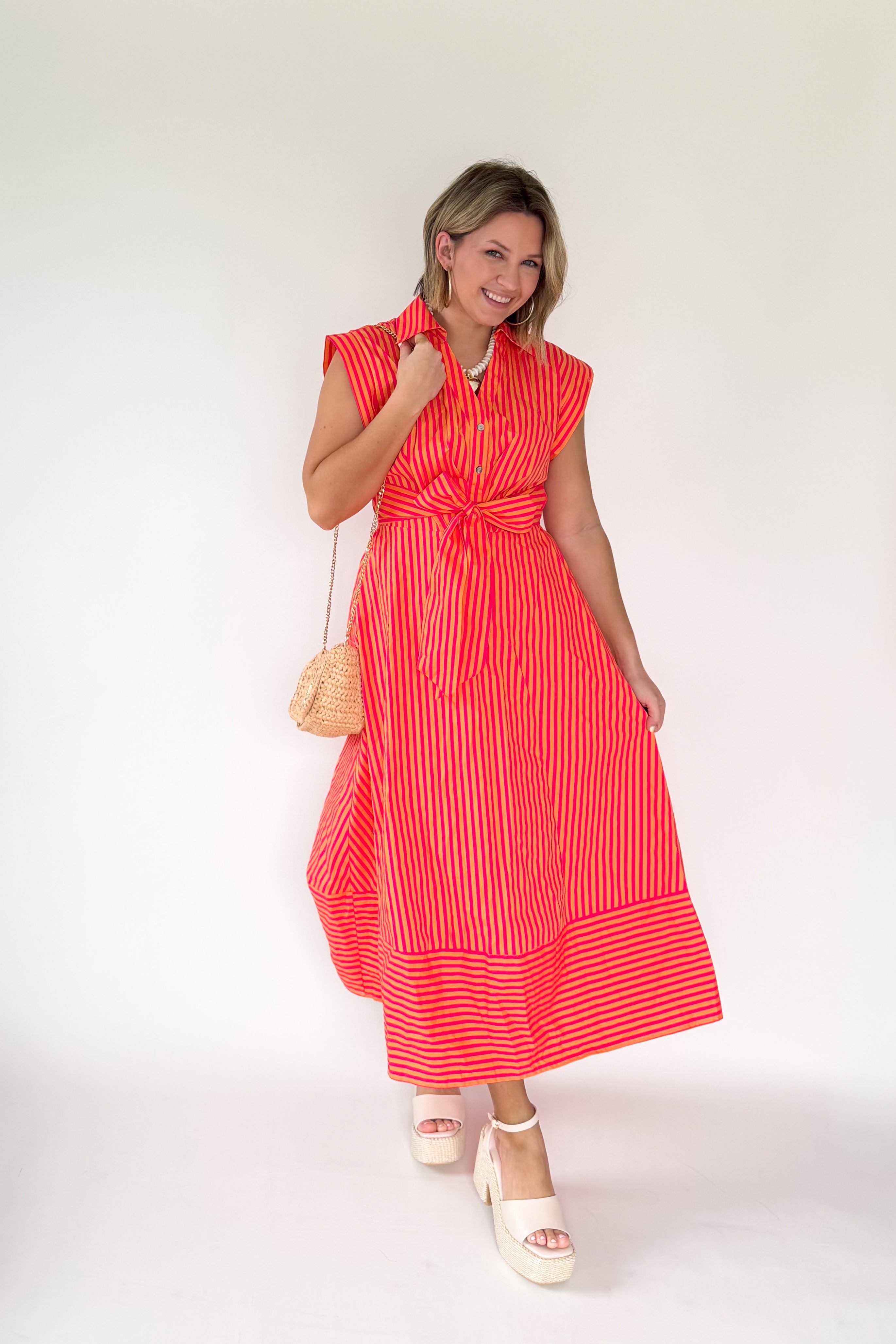 entro stripe maxi dress that ties