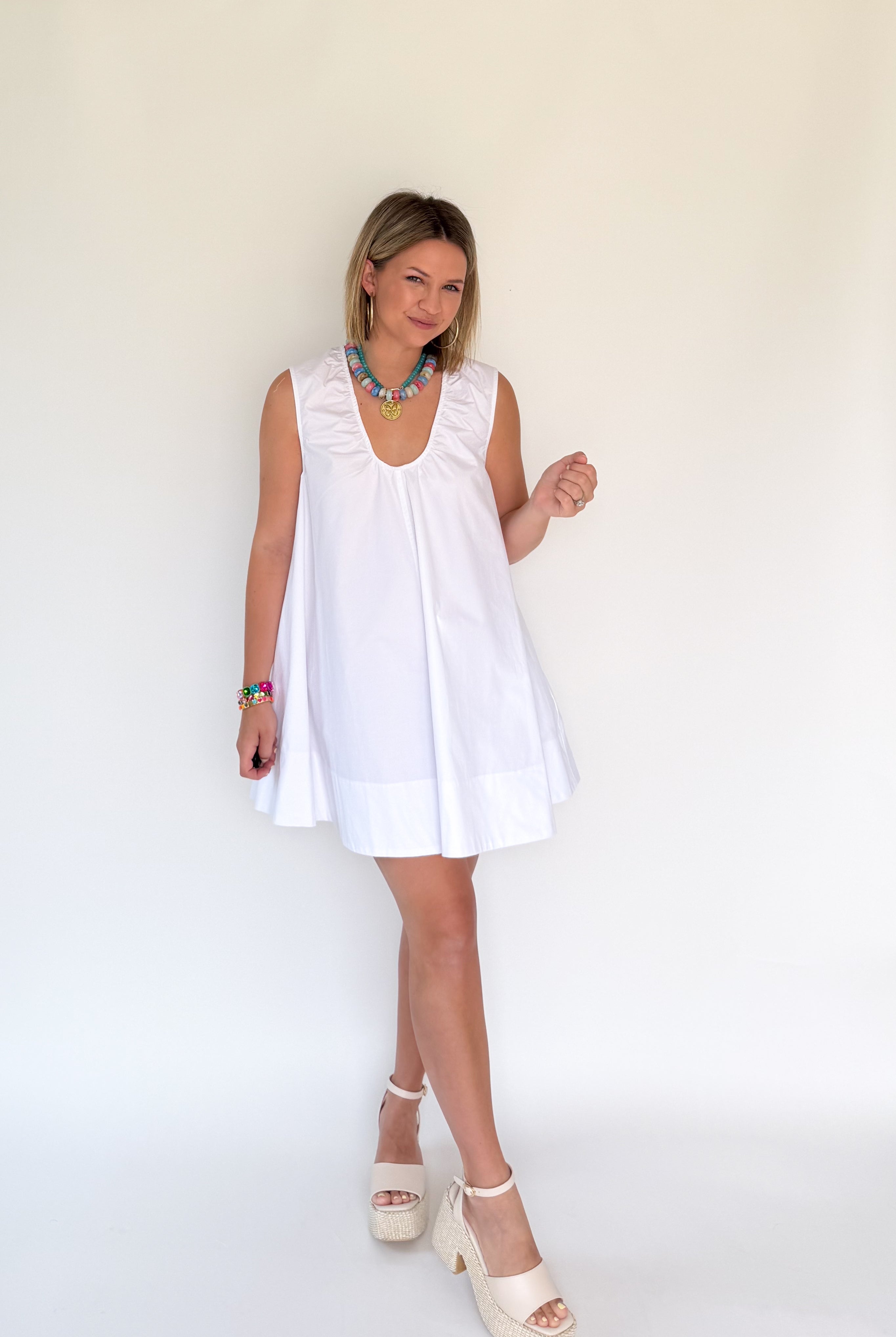 olivaceous white scoop neck mini dress