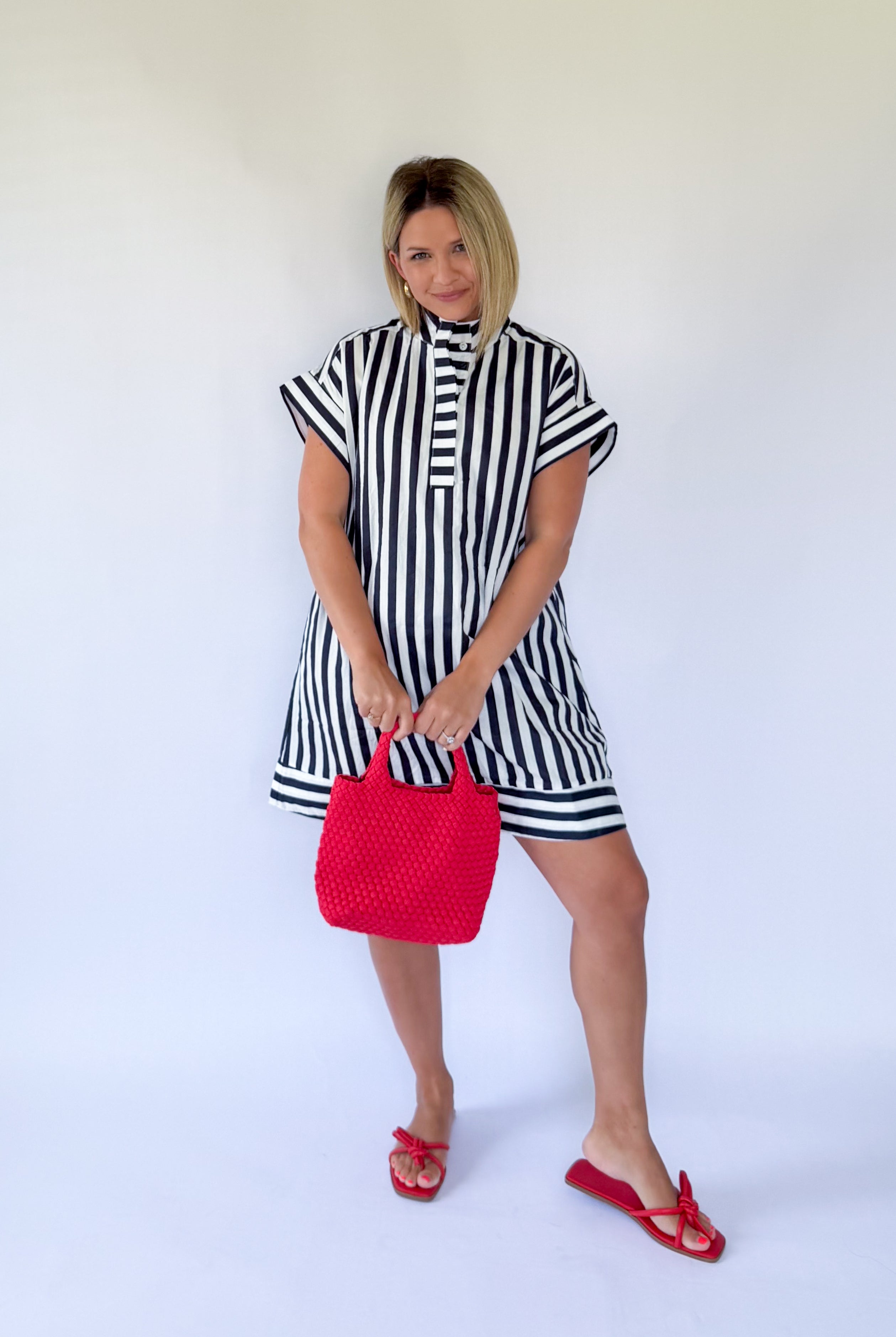 entro navy & white stripe mini dress
