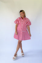 entro red & white stripe mini dress