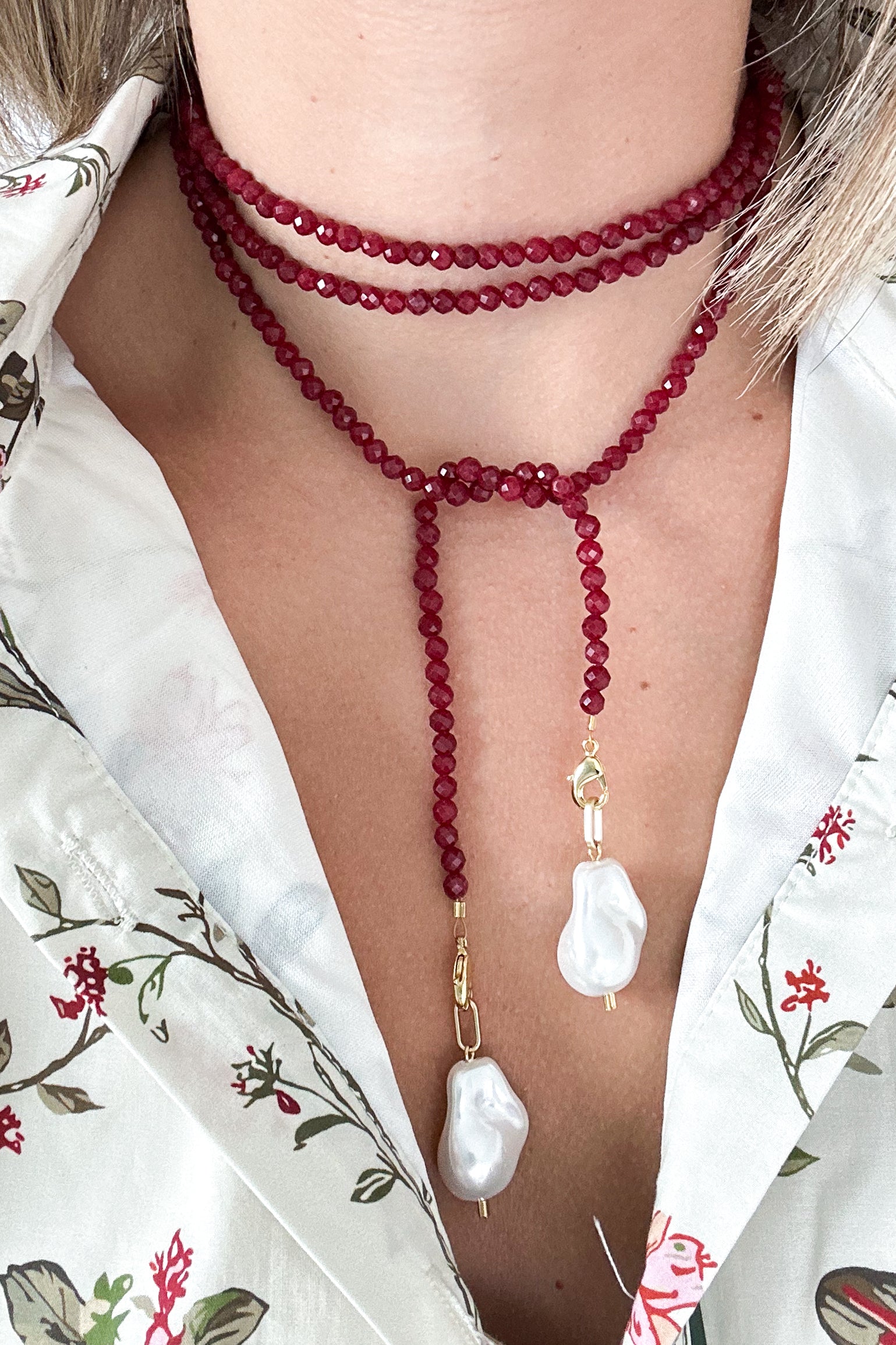 Beaded Wrap Necklace | Cranberry