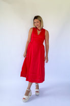 olivaceous red linen midi dress