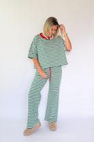 bucketlist green and white stripe comfy set