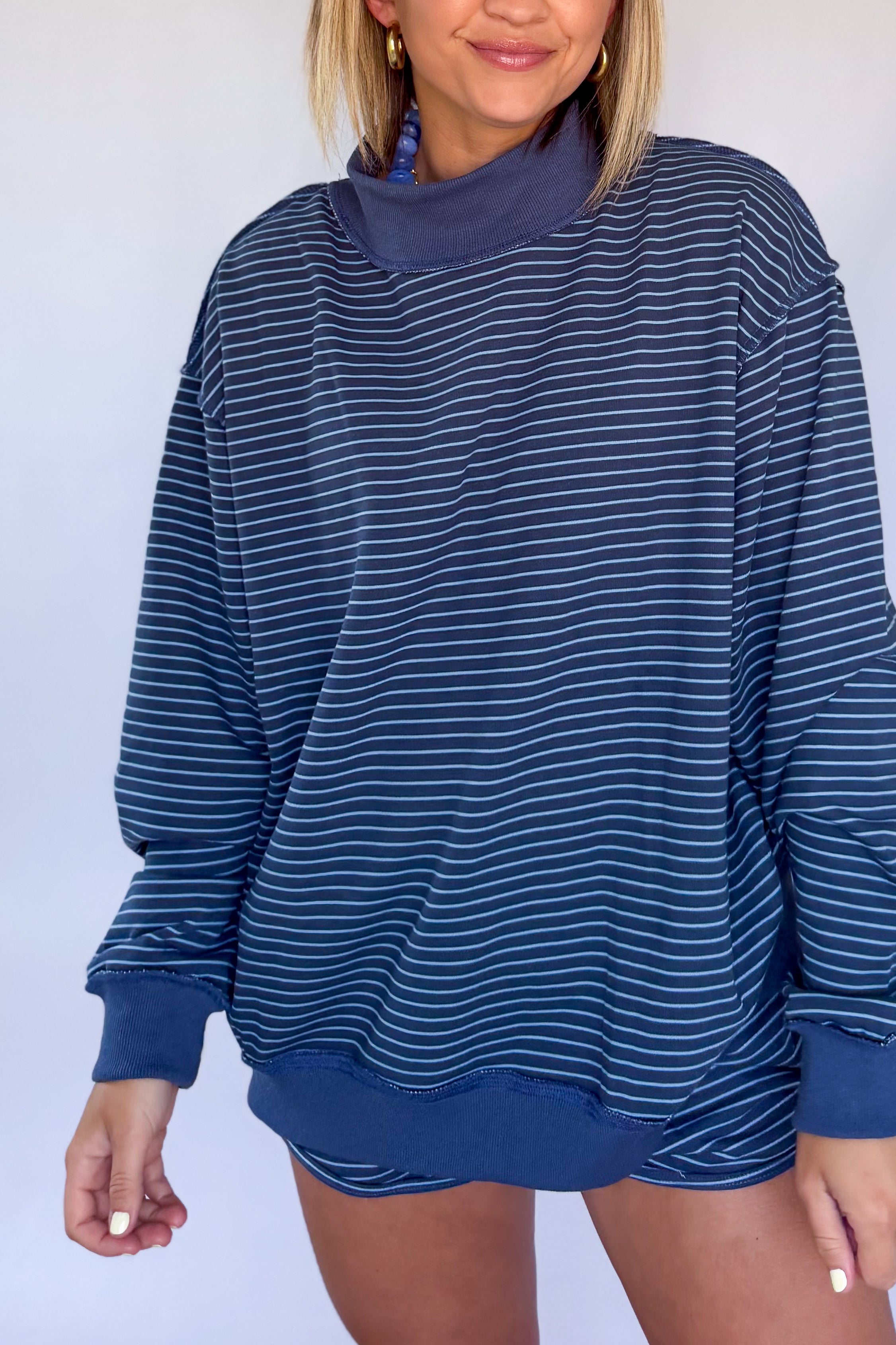 Bucketlist stripe short set with mockneck top