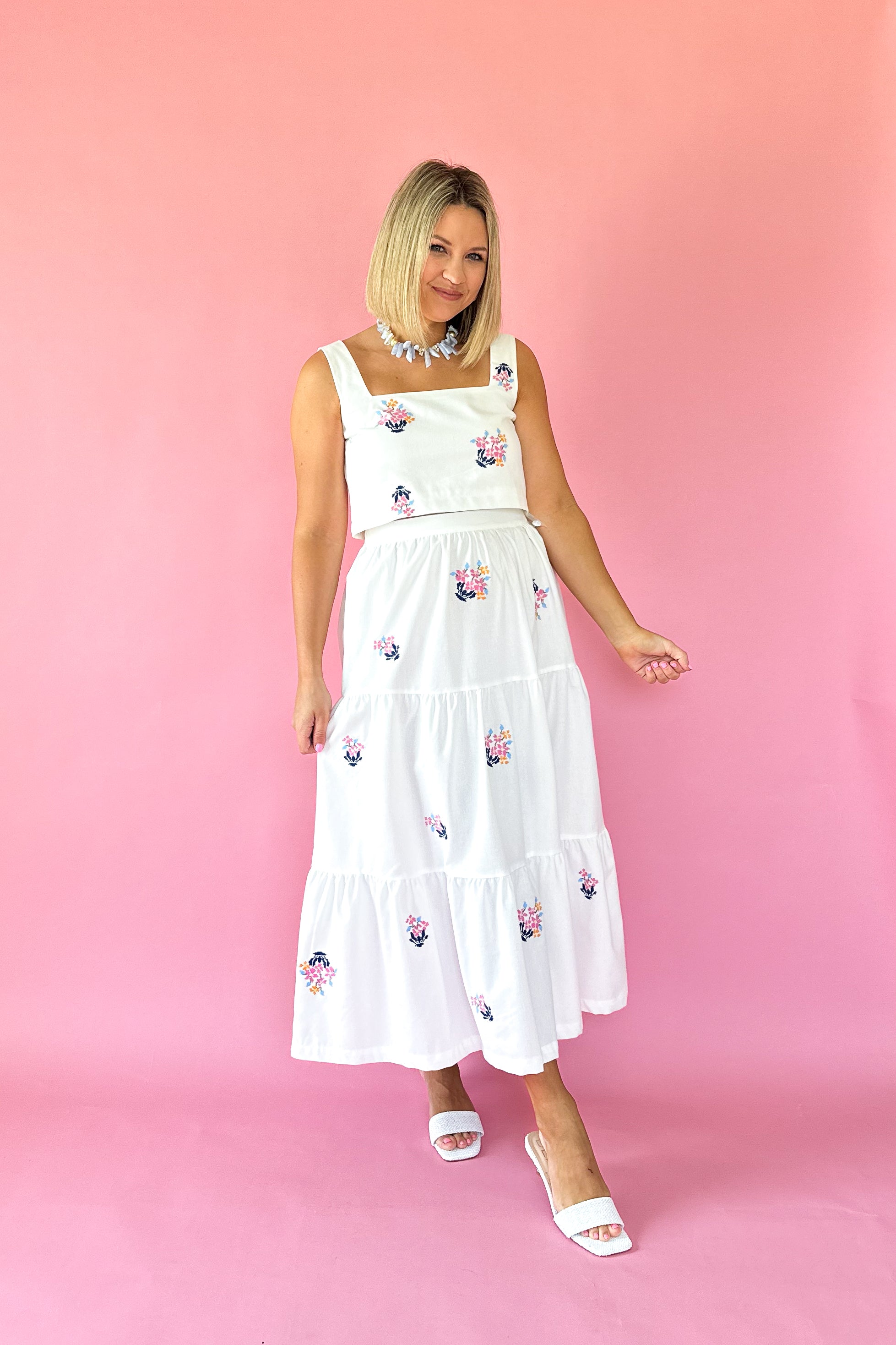 mable embroidered white floral set