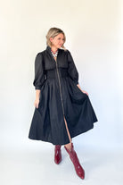 entro black zip up midi dress