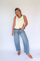 entro ivory tank top with brown 
