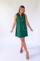 entro hunter green linen mini dress