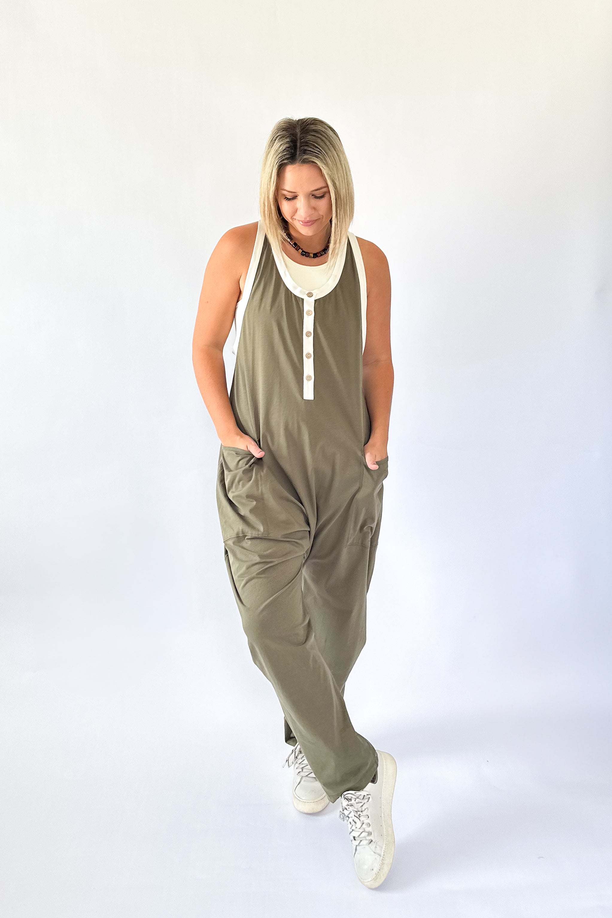 wishlist olive drop crotch jumpsuit
