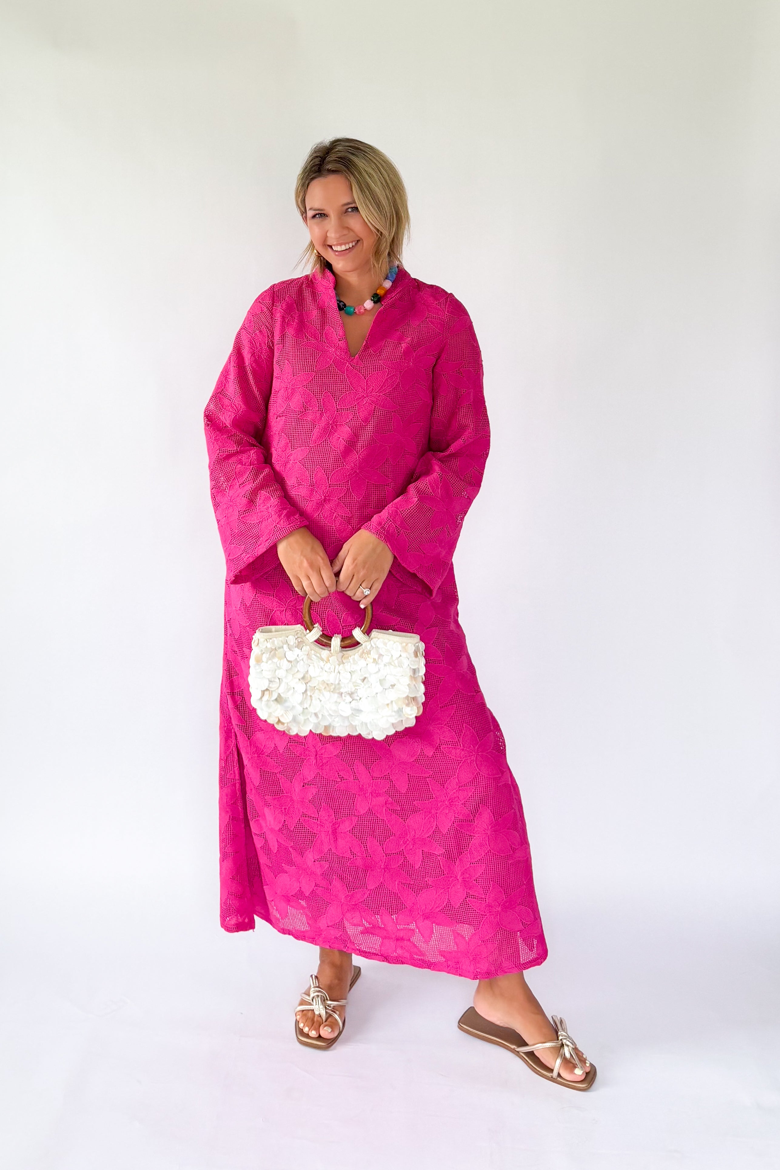 pretty follies hot pink crochet maxi dress