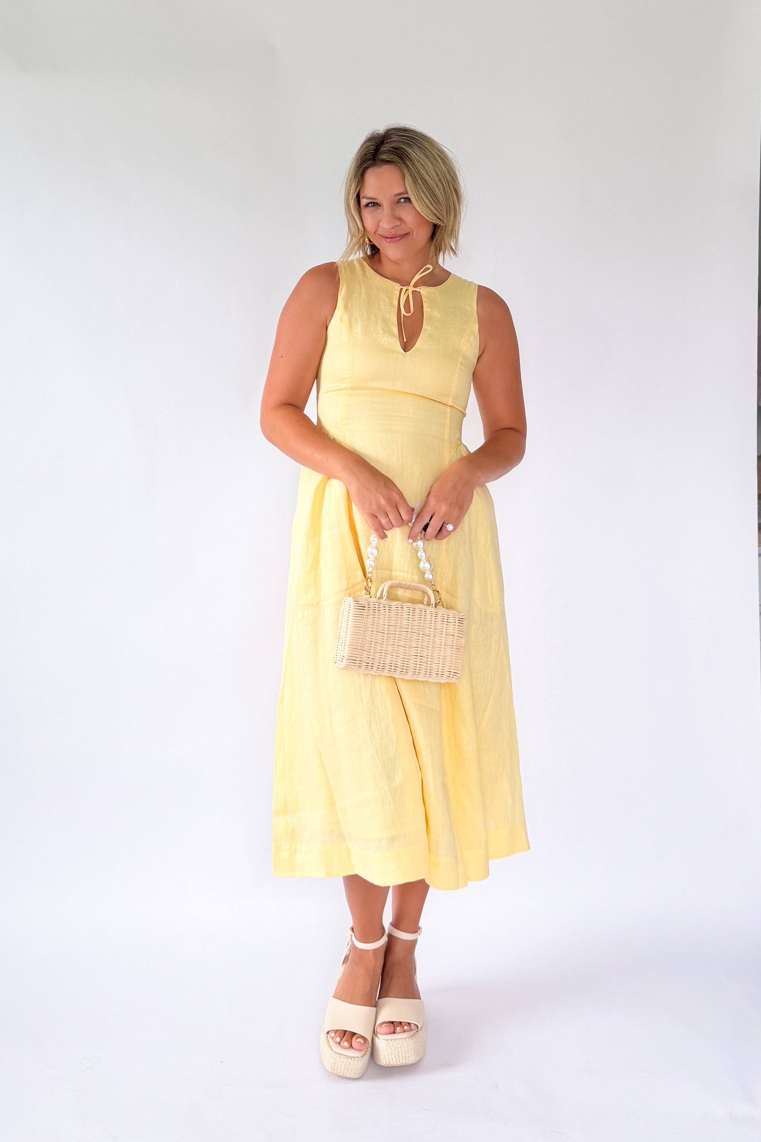 olivaceous butter yellow linen maxi