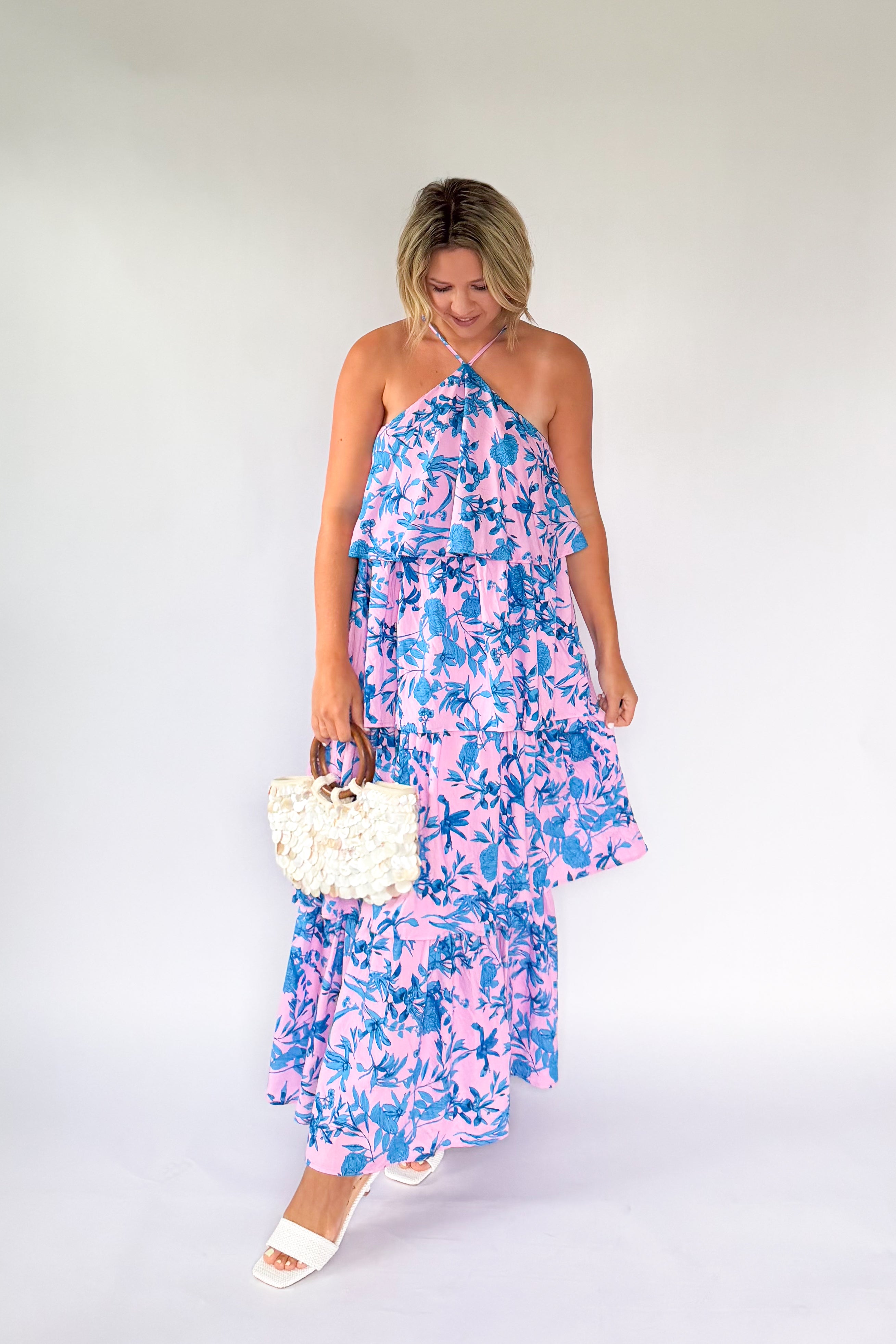WISHLIST BLUE & pink floral ruffle maxi dress