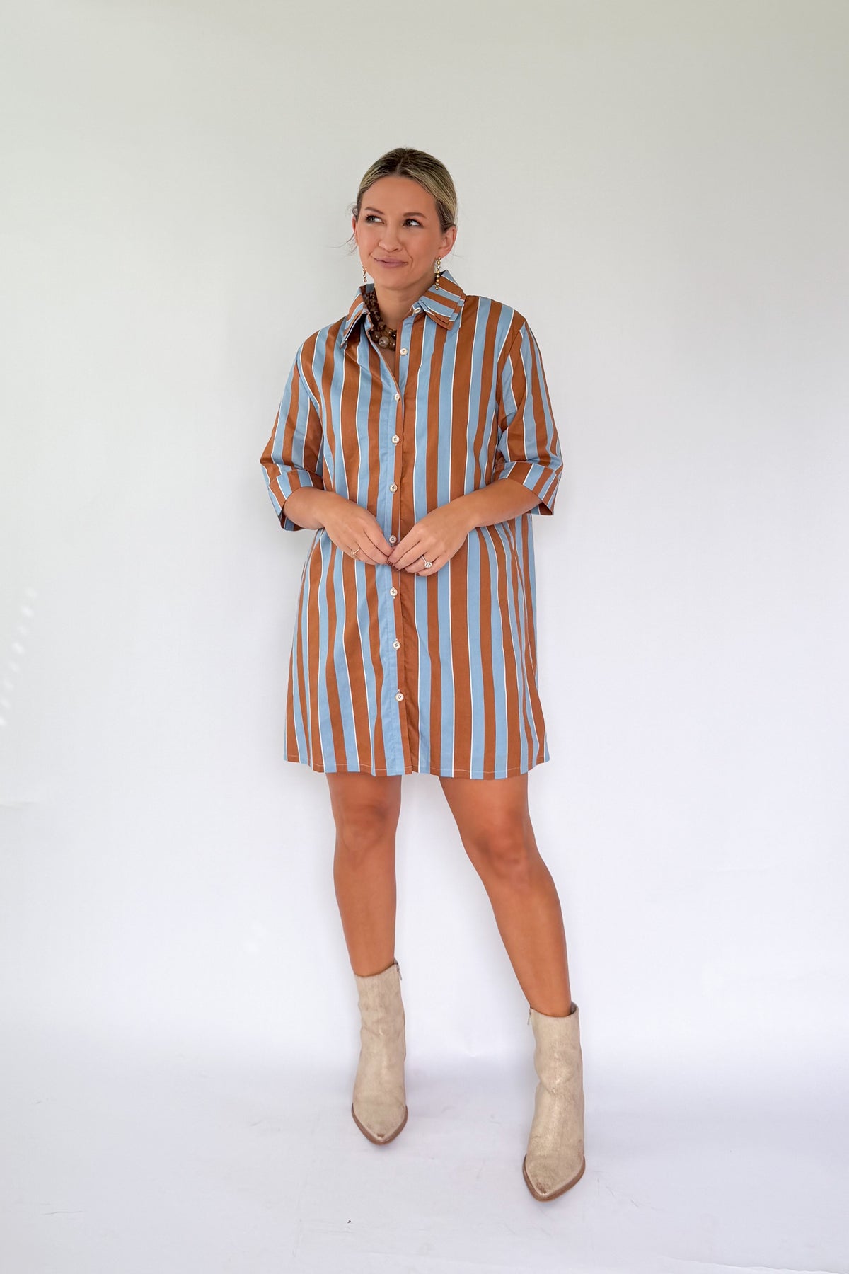Bold Stripe Shirt Dress By Karlie