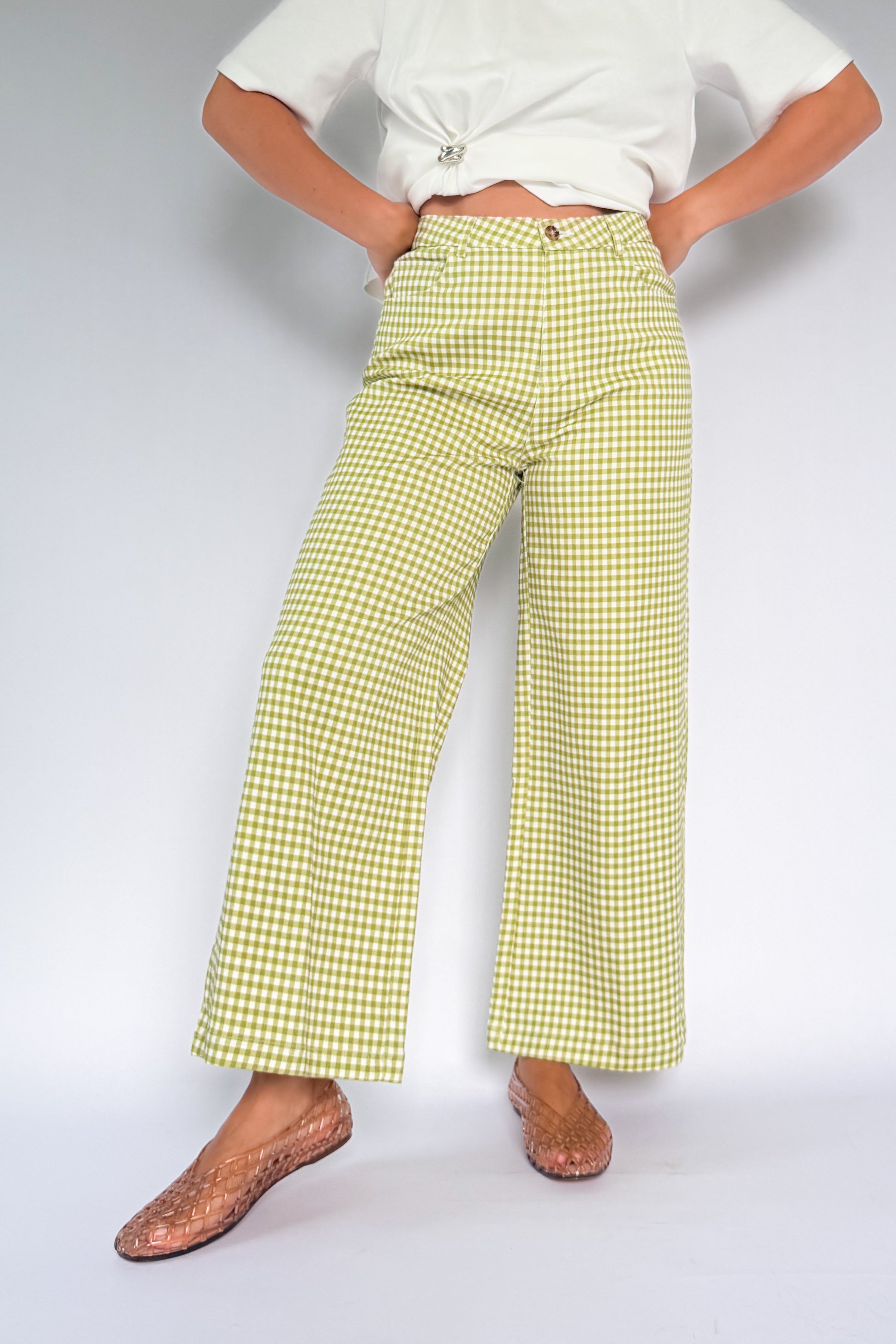 entro jade green gingham pant