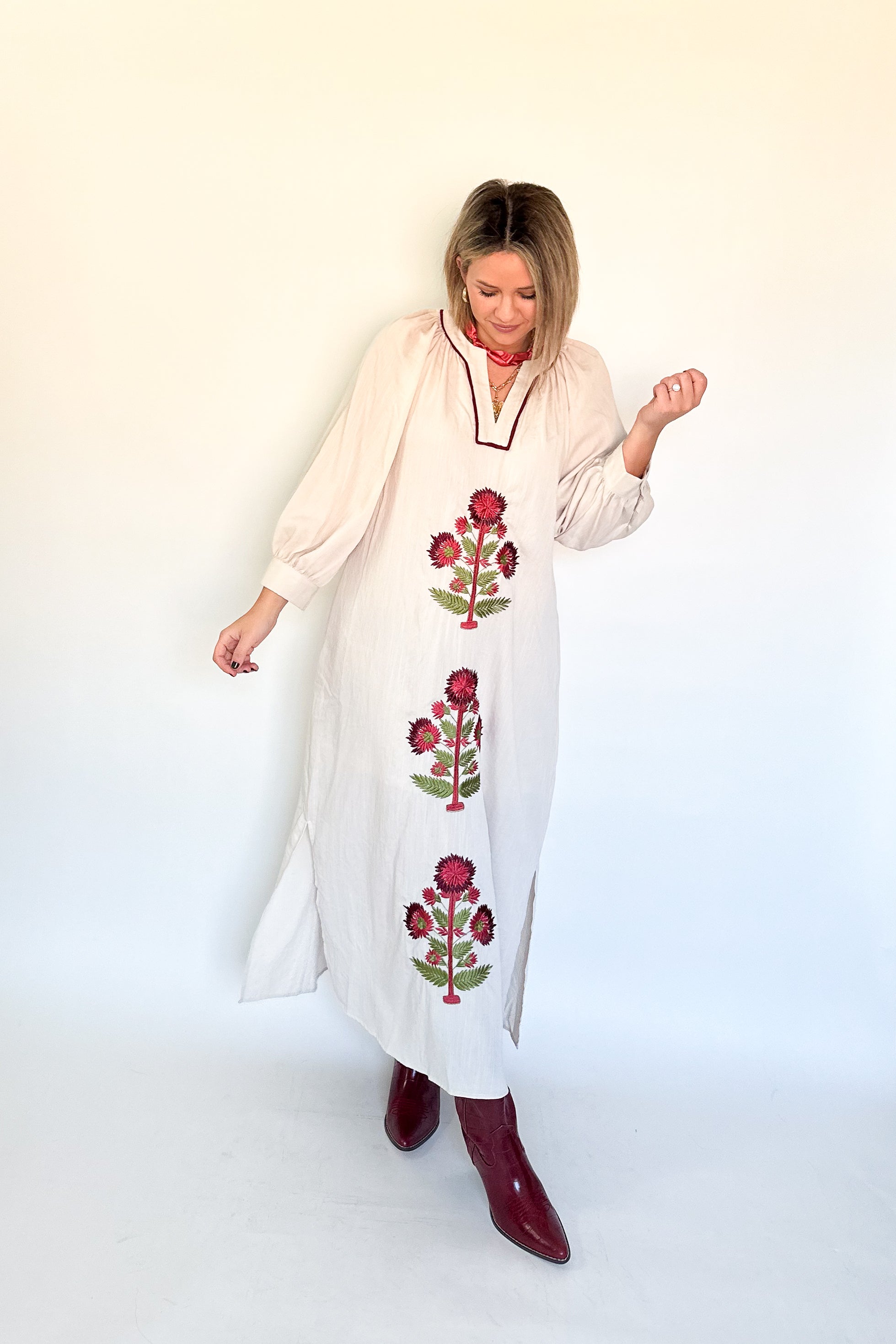 Entro embroidered ivory maxi