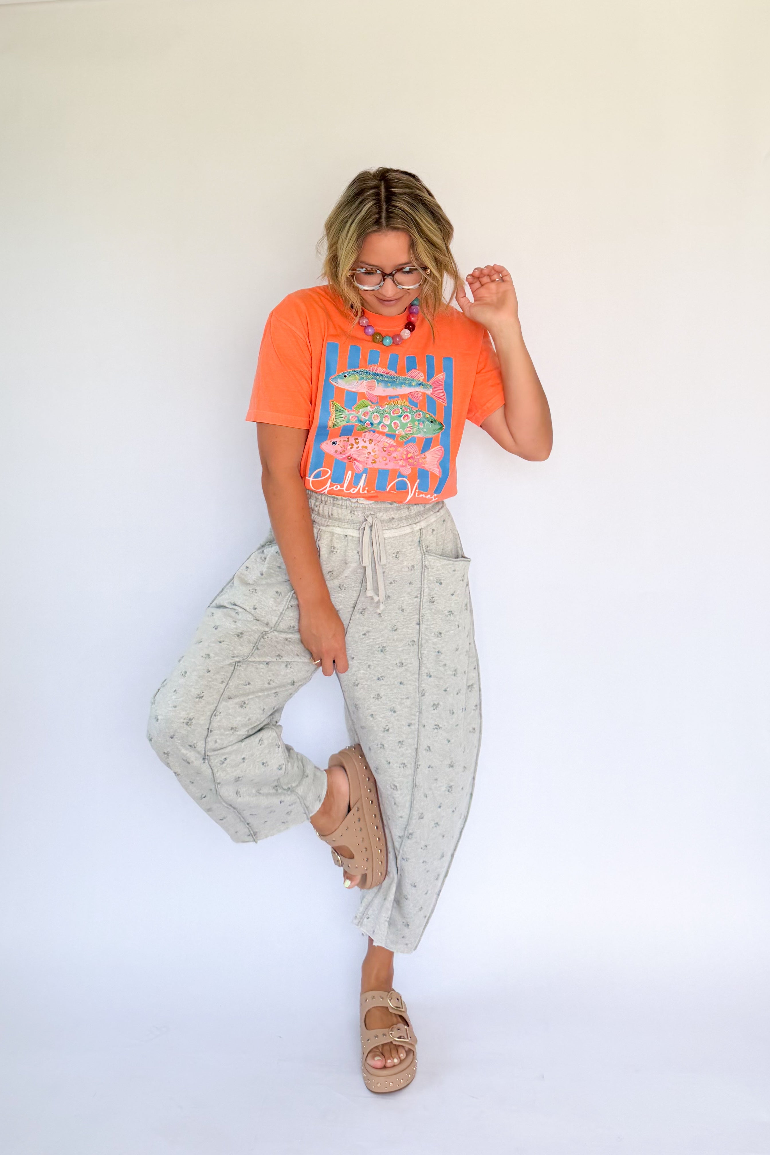 MITTOSHOP GRAY JOGGER WITH FLORAL PRINT