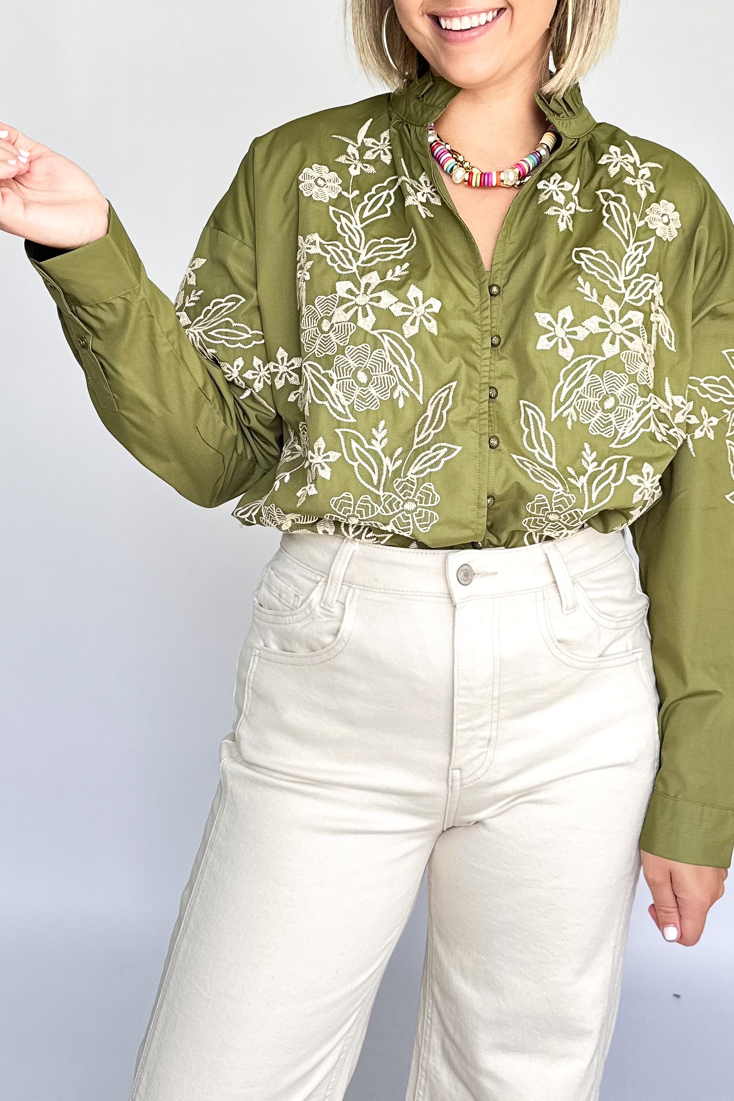 ENTRO green embroidered top