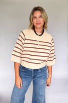 entro oatmeal sweater with taupe stripes