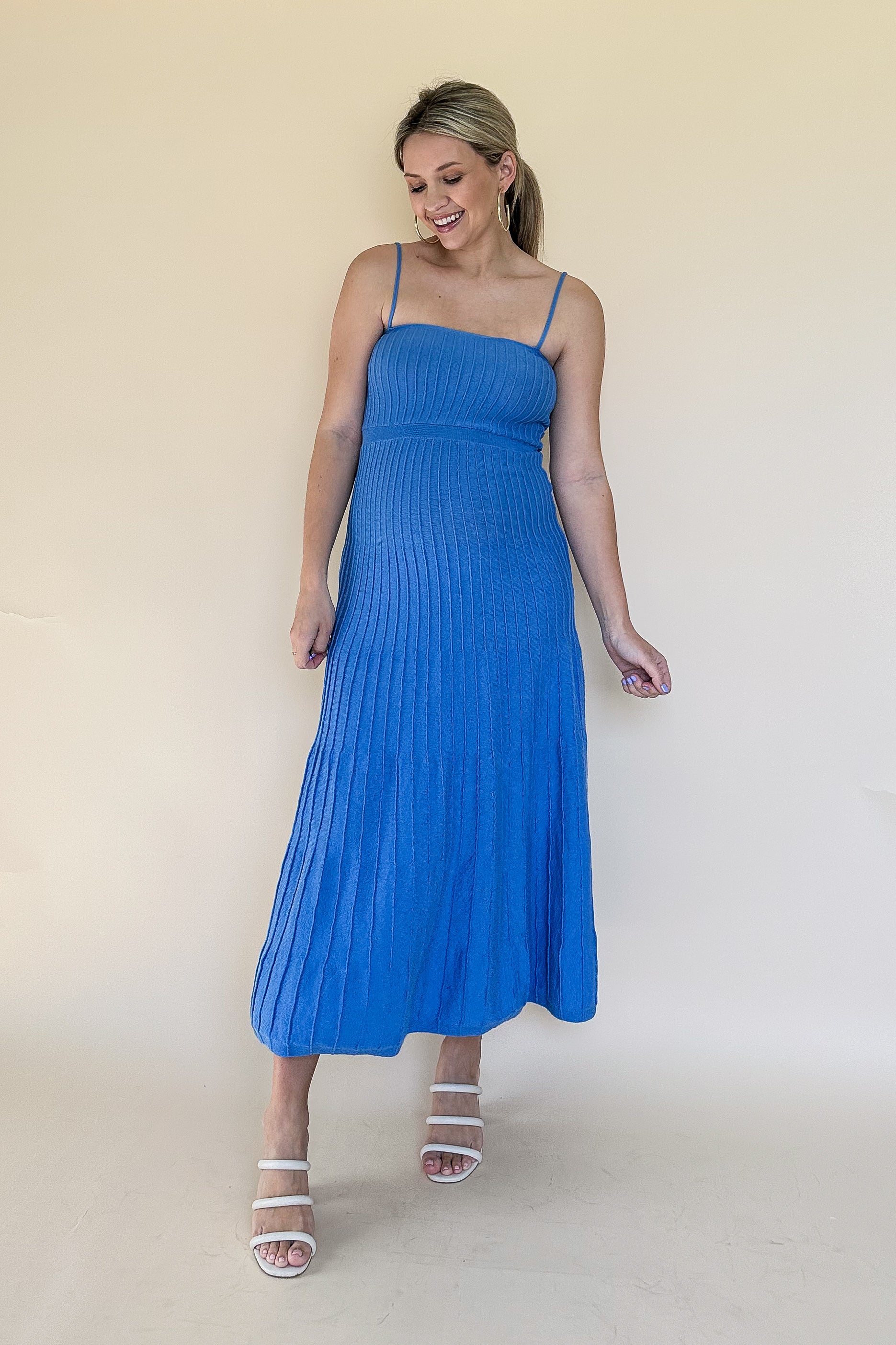 olivaceous blue midi dress