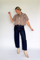 entro brown & white stripe bubble top