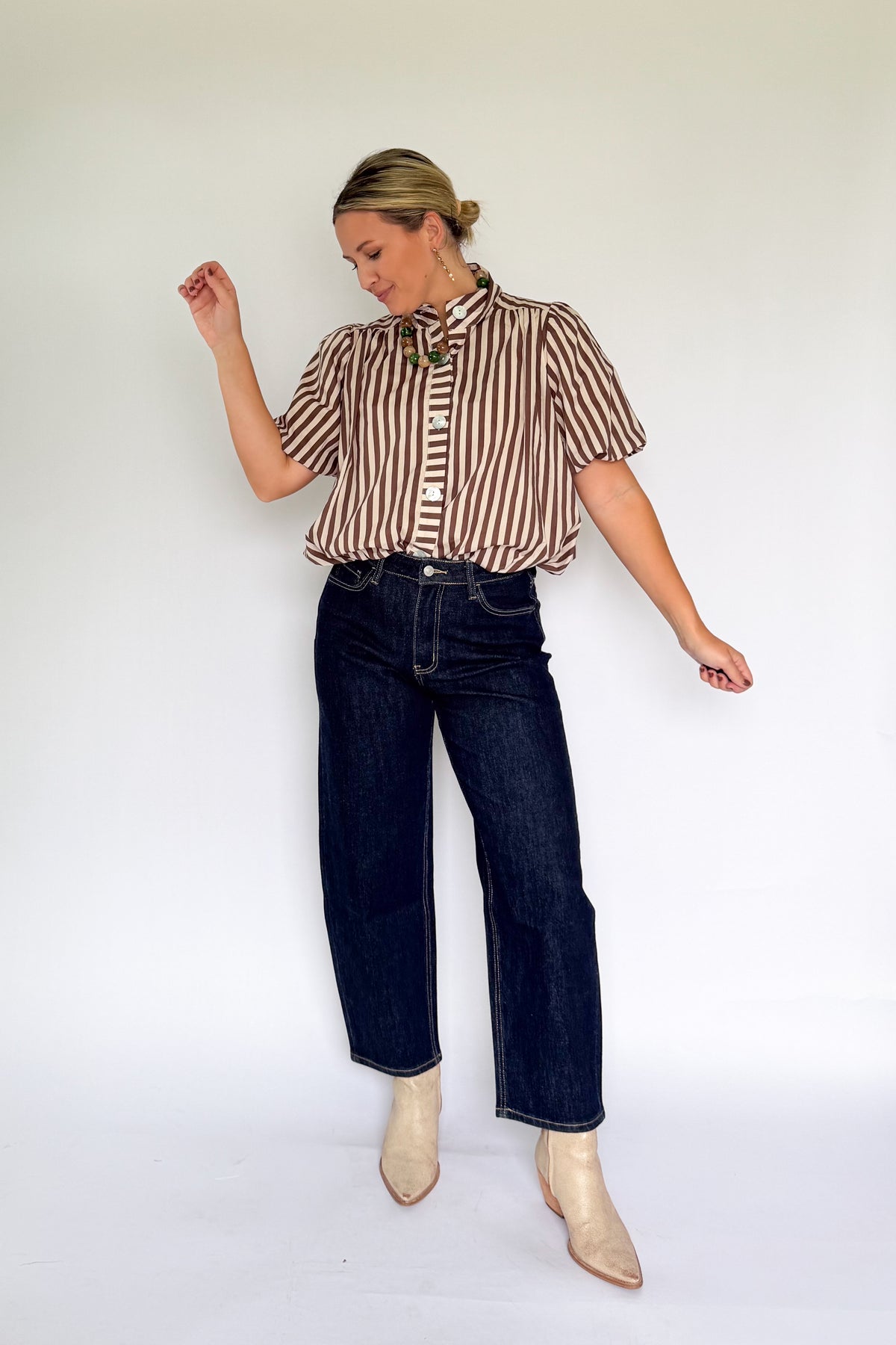 entro brown & white stripe bubble top