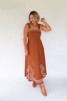 entro brown maxi dress with embroidery