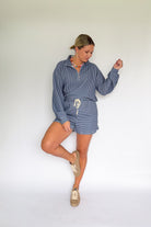 entro green & blue stripe short set