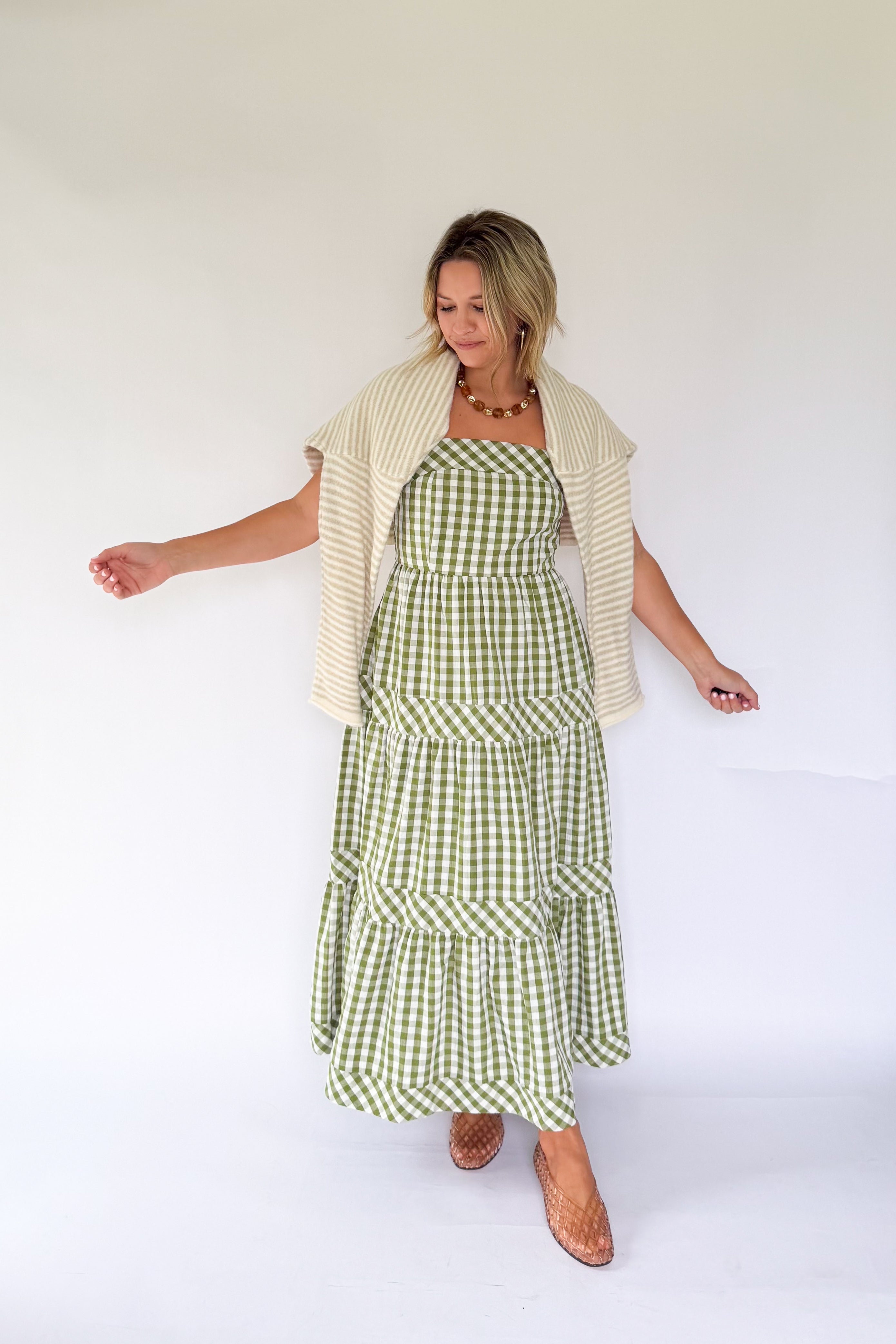 entro green gingham maxi dress