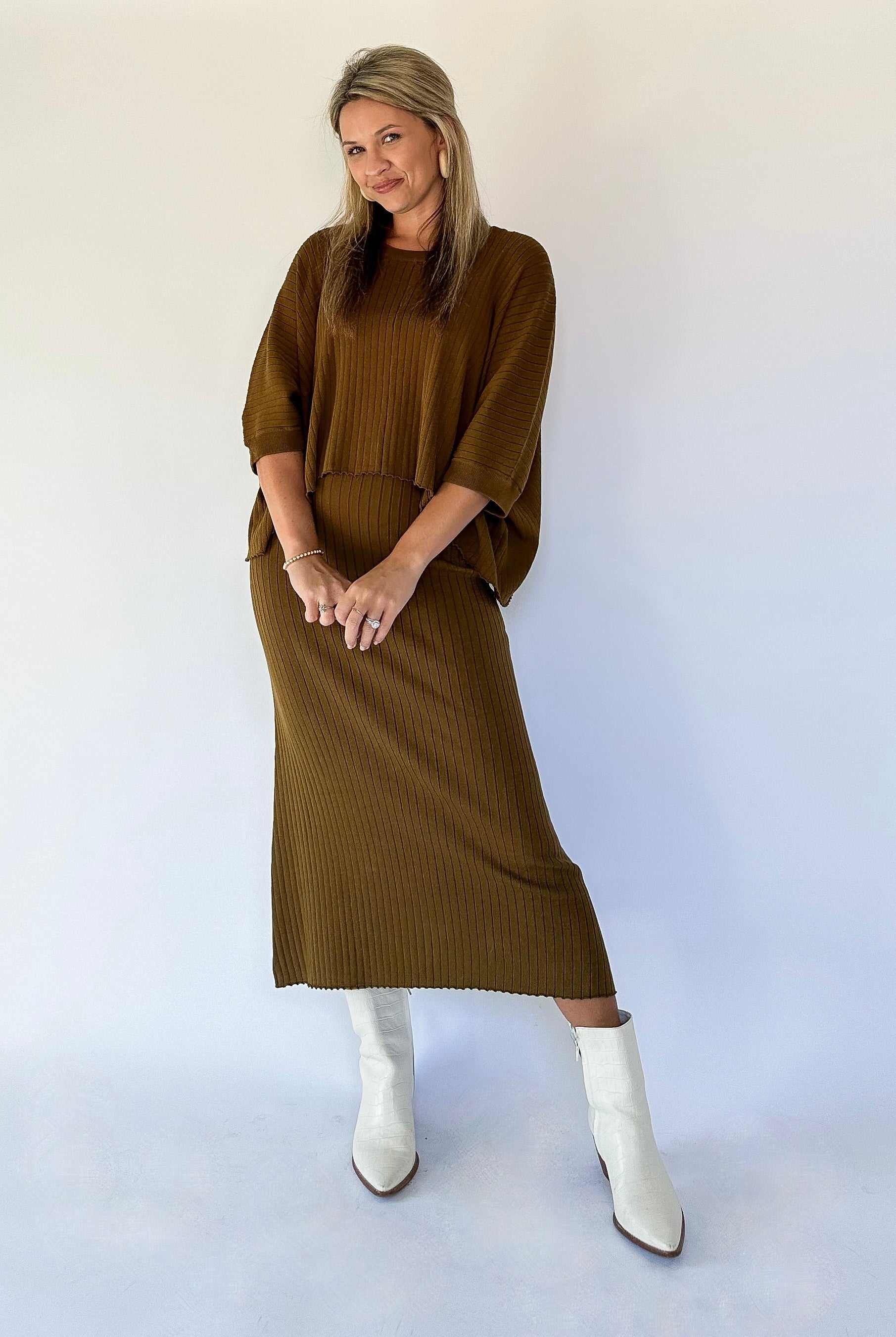 by together ribbed olive brown top