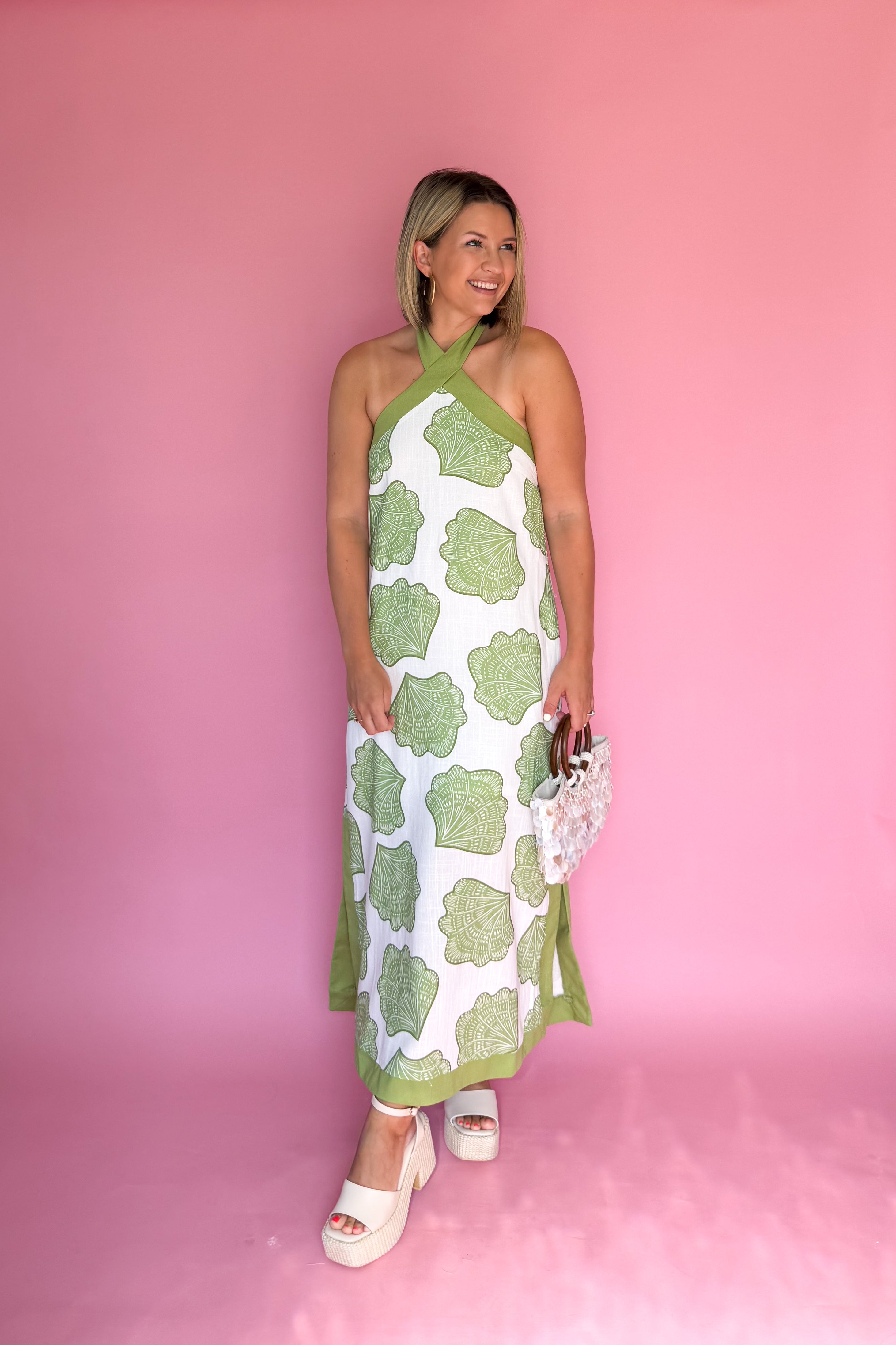 entro lime green print halter neck maxi