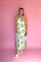 entro lime green print halter neck maxi