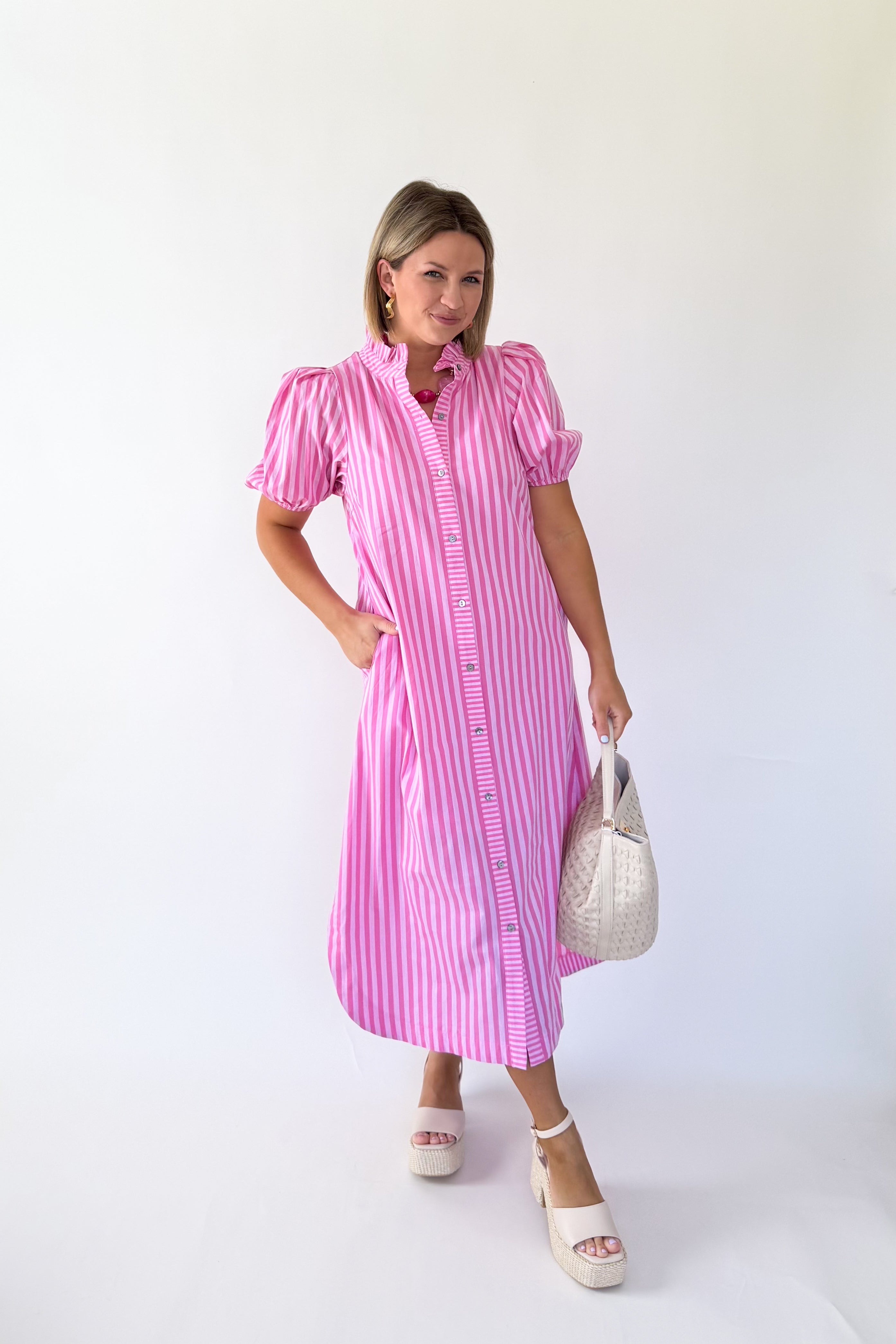entro pink stripe maxi dress