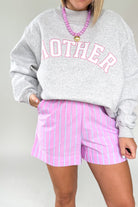 olivaceous pink stripe shorts