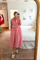 entro red & white stripe maxi dress