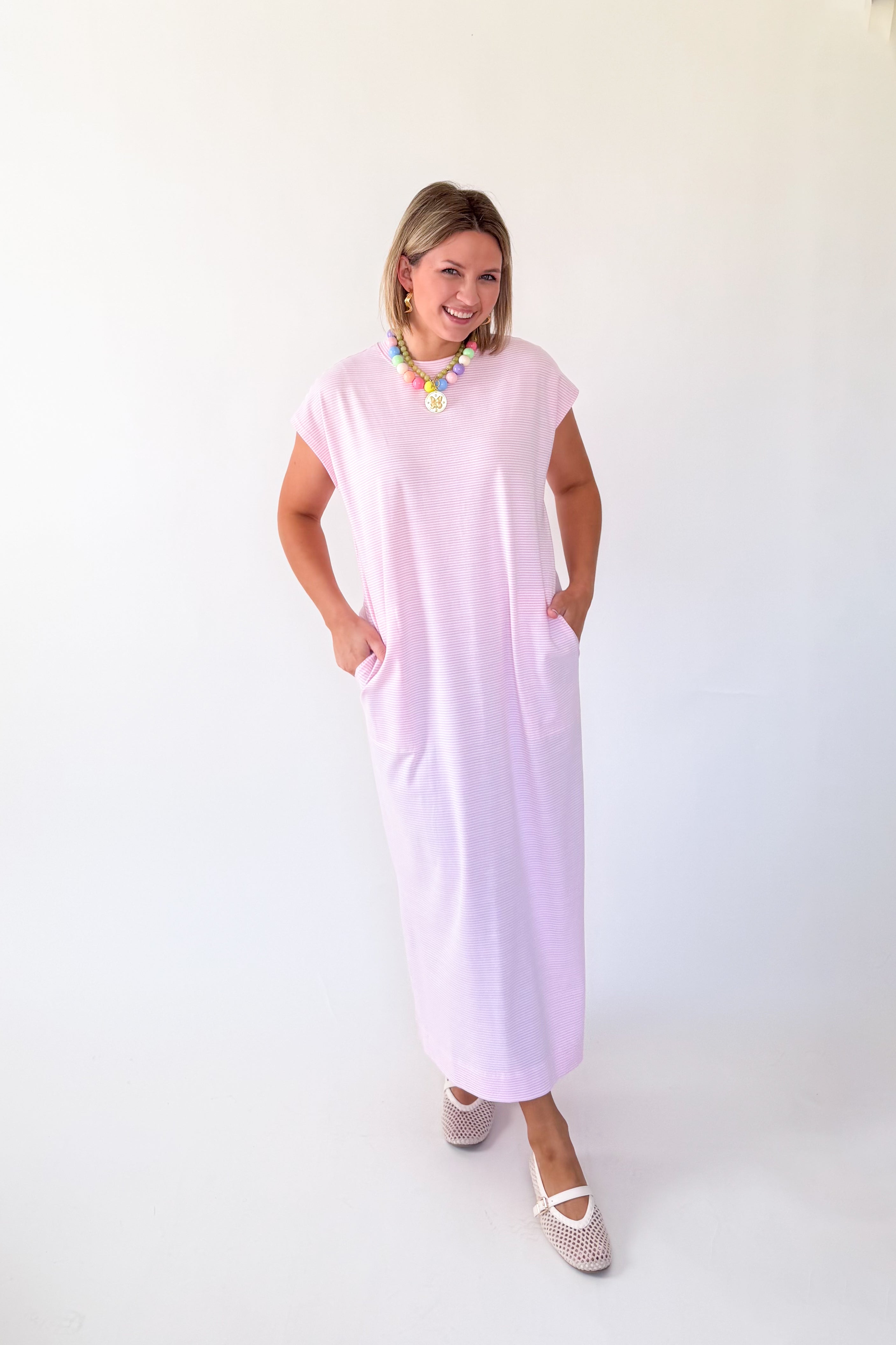 wishlist pink and white stripe maxi dress