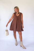 olivaceous brown polka dot mini dress