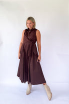 entro brown maxi dress with tie at waist