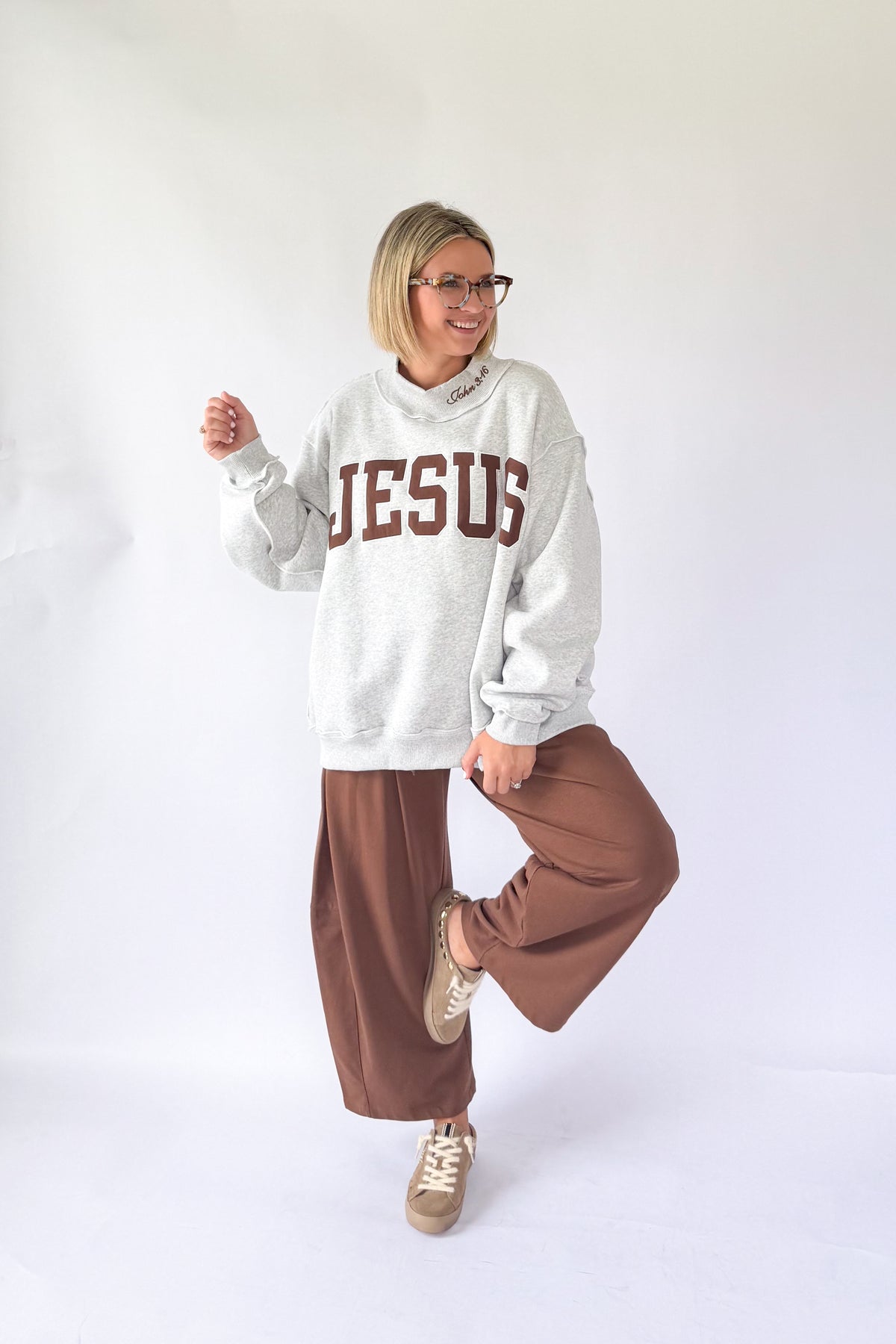 BUCKETLIST Jesus Embroidered Mock Neck
