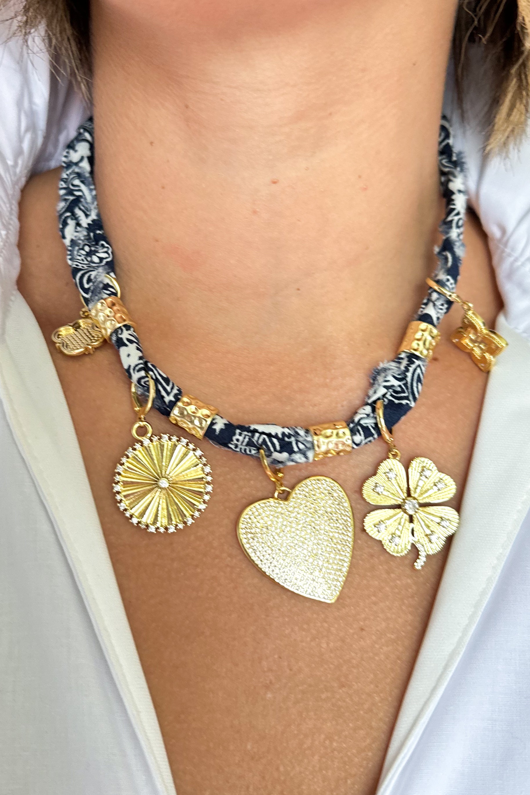 Taryn Multi Charm Bandana Scarf Necklace by gemelli