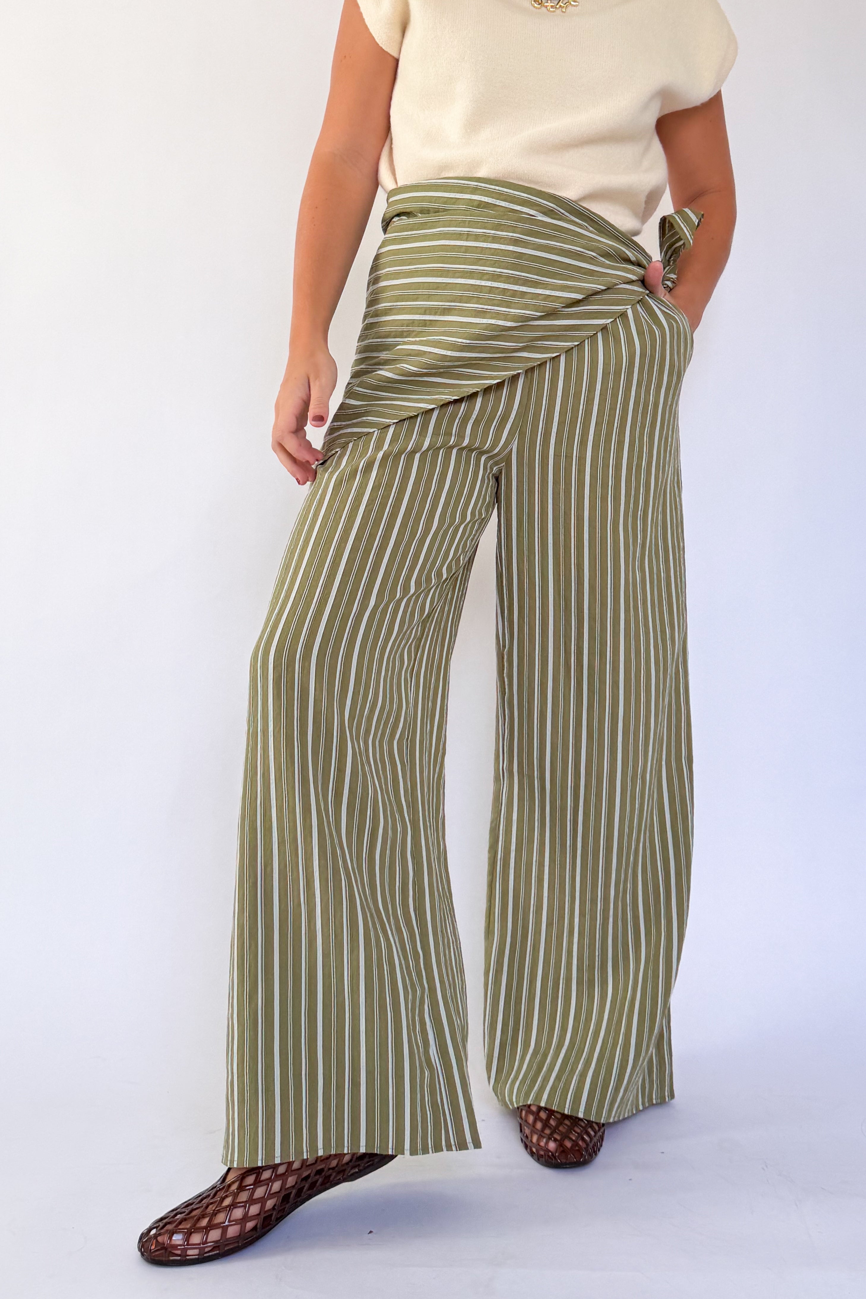 entro green & white stripe hankerchief pants