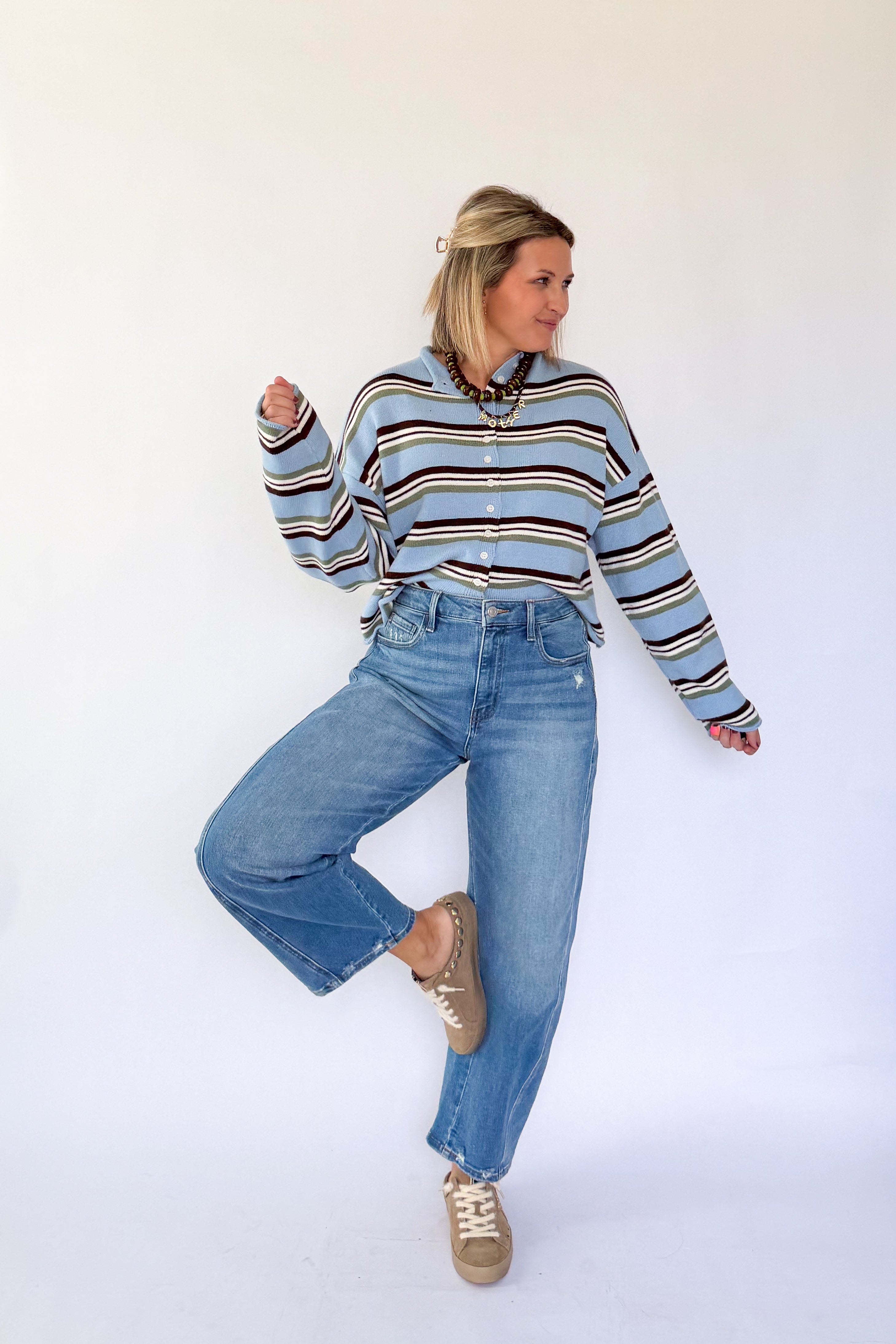 le lis blue and brown stripe cardigan