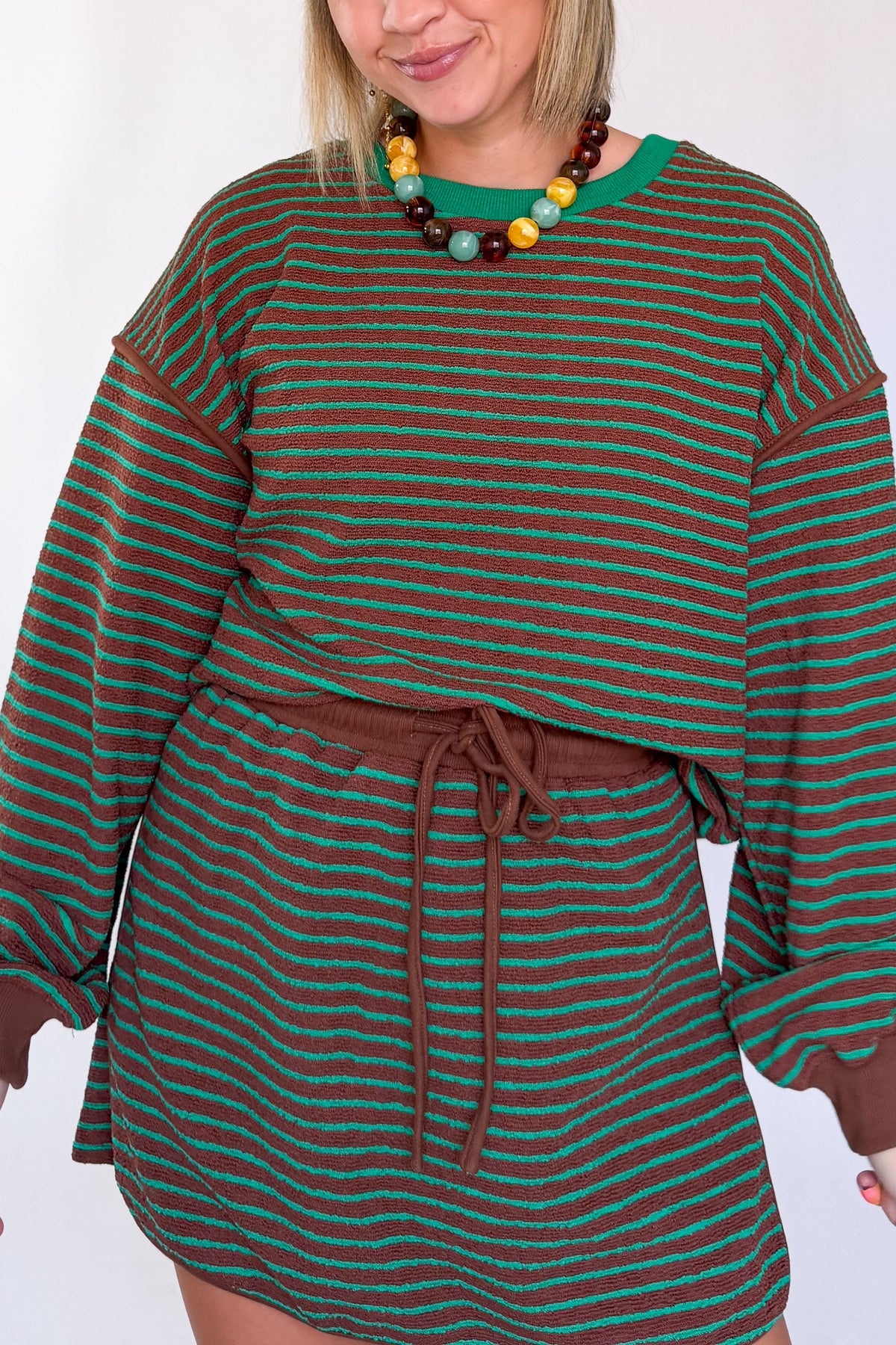 entro brown and green terrycloth skort set