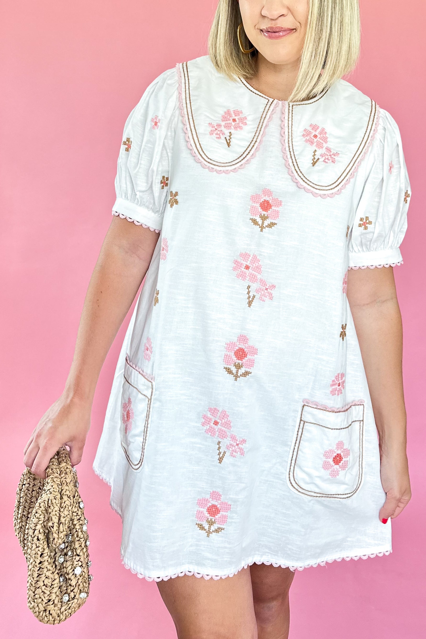 mable embroidered mini dress