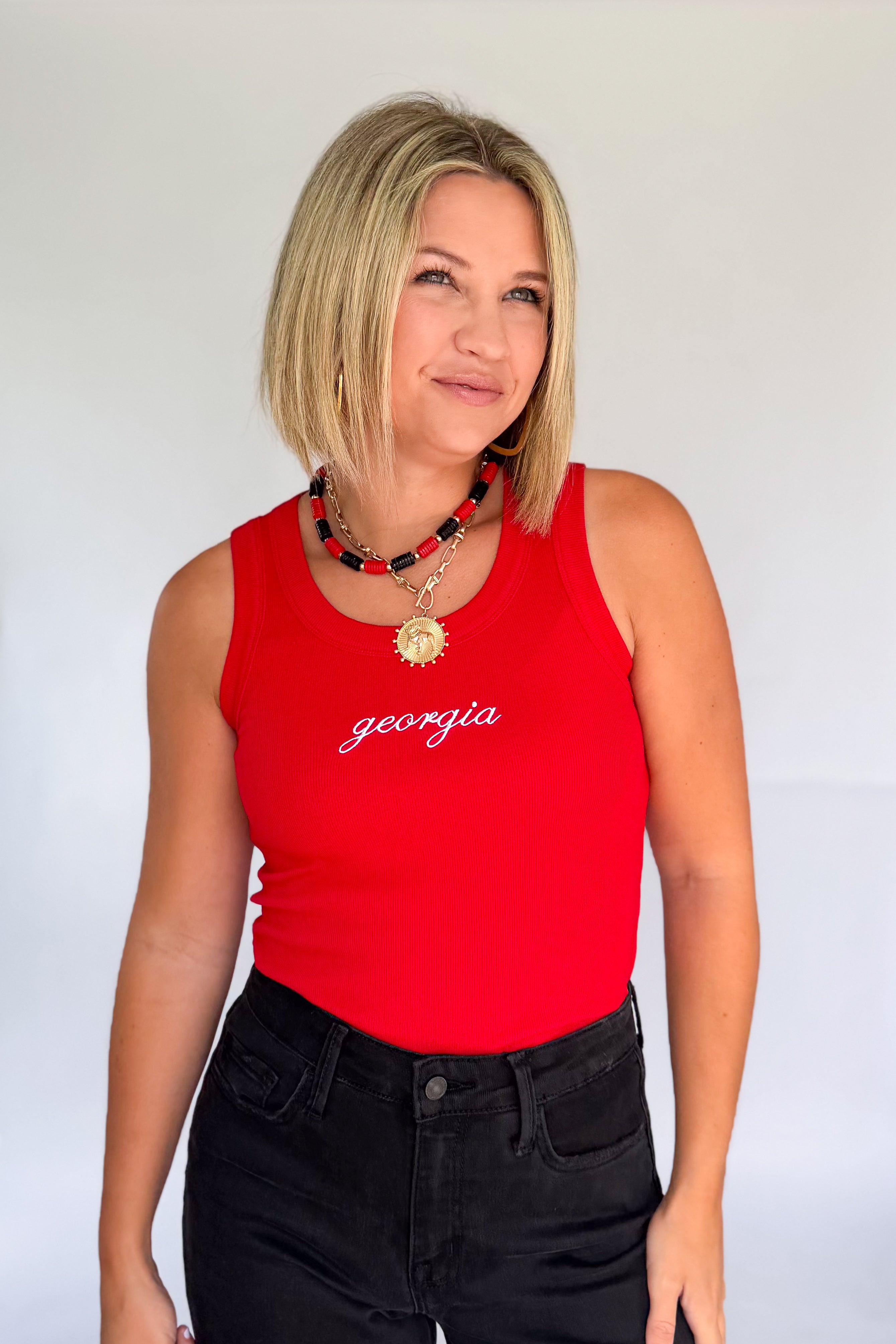 bucketlist Georgia red ribbed tank