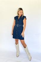 entro denim mini dress with belt