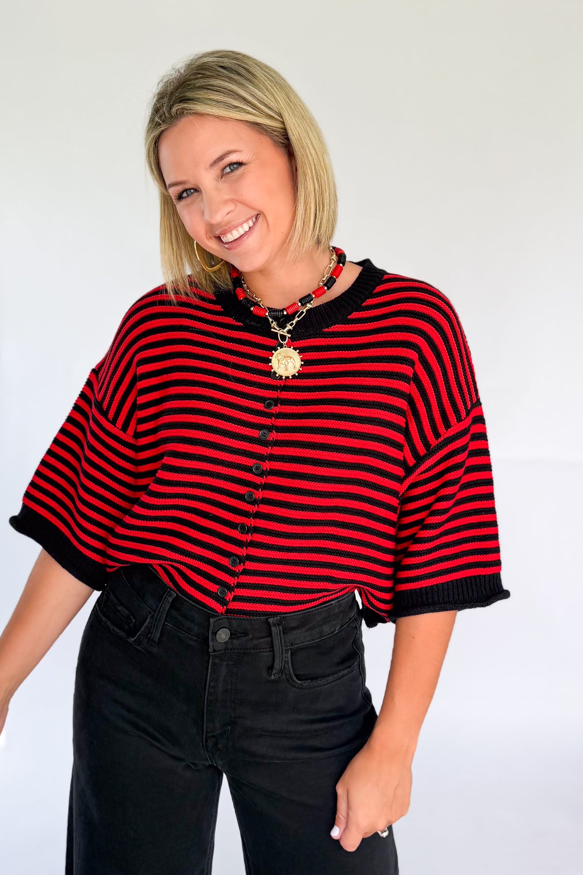 peach love cali black and red cards stripe